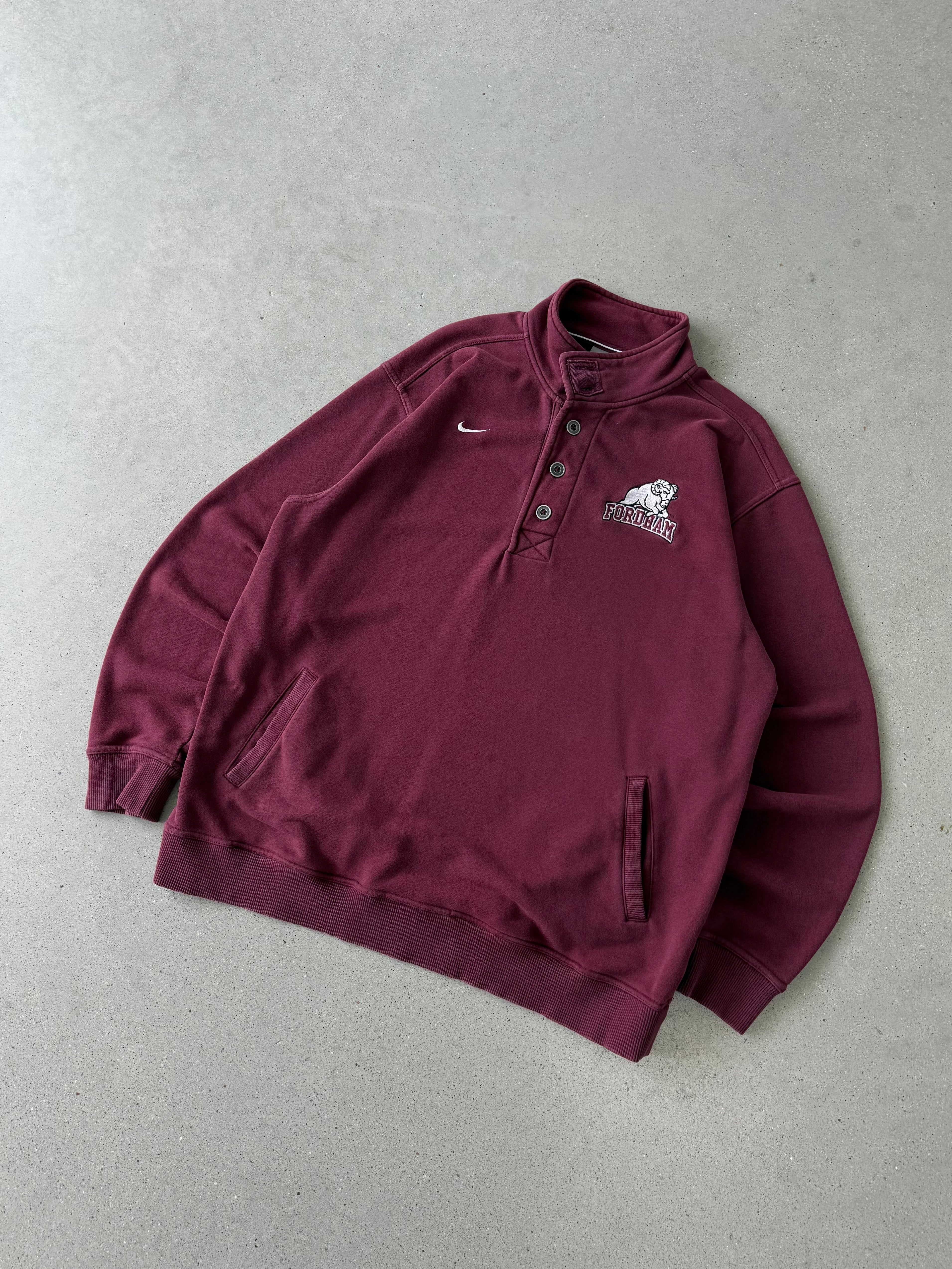 Vintage Nike Fordham University Quarter-Button Crewneck - XL