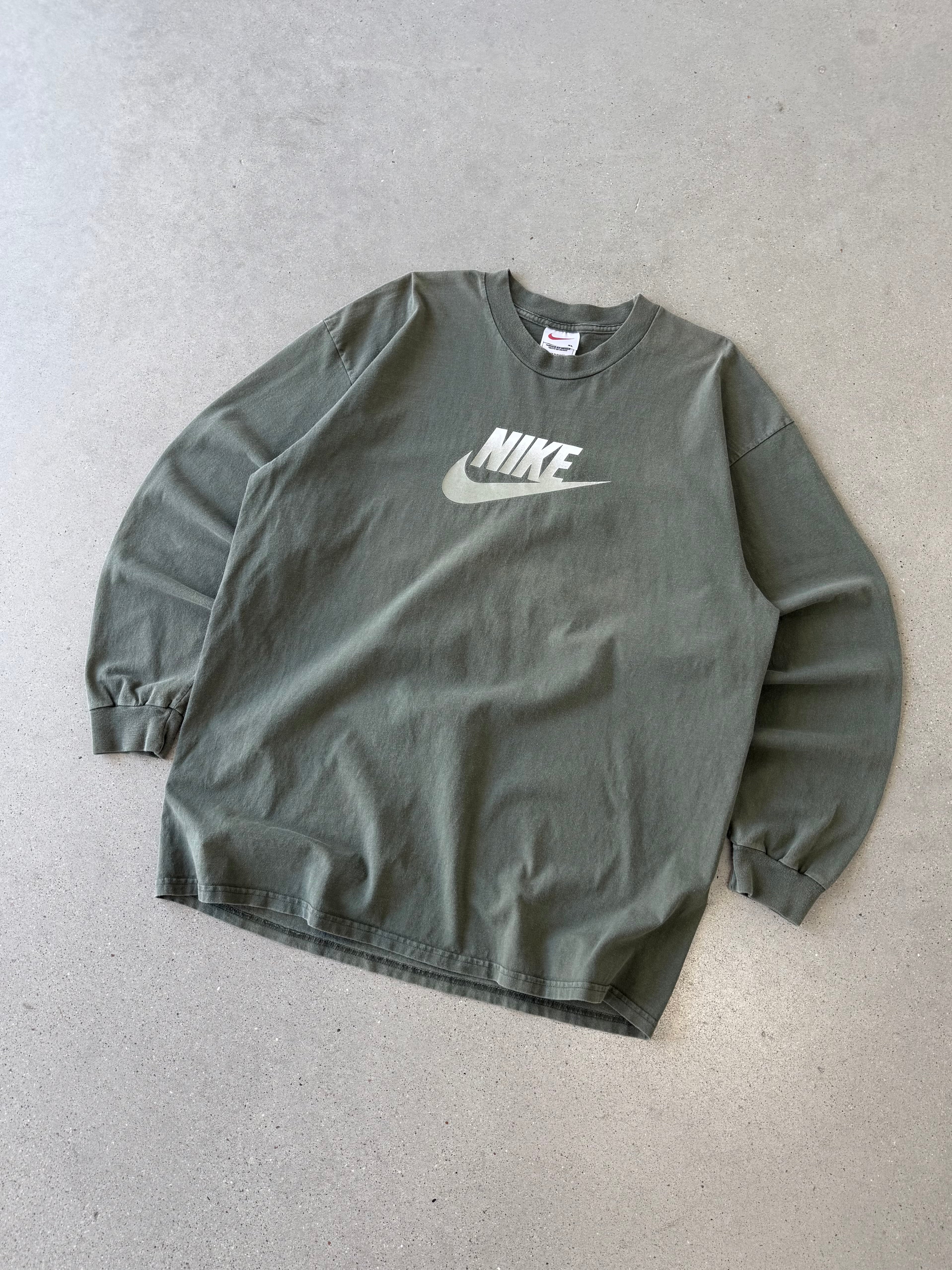Vintage 90s Nike Logo Olive Long Sleeve- XL