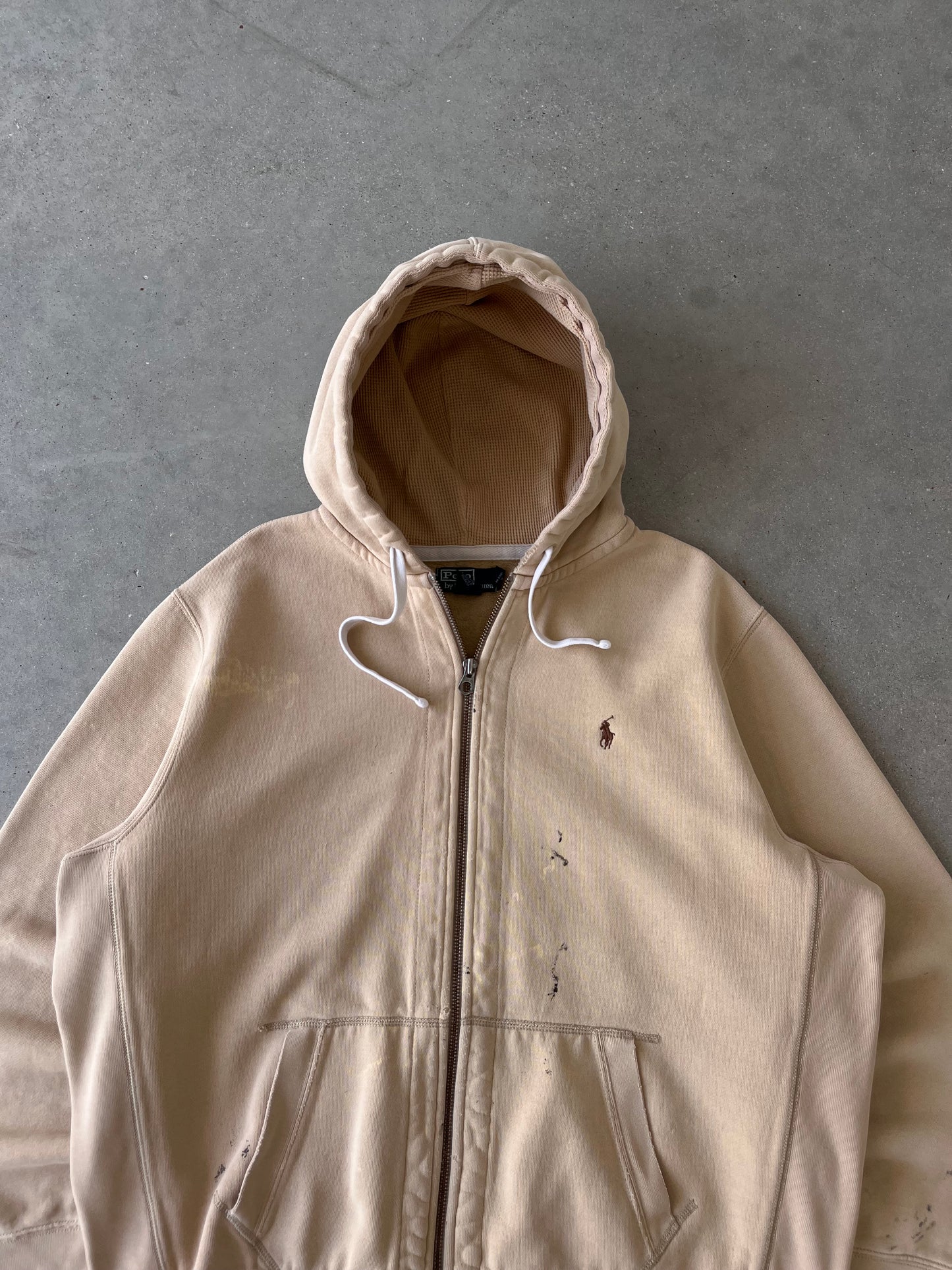 Vintage Ralph Lauren Cream Boxy Zip-Up Hoodie - XXL