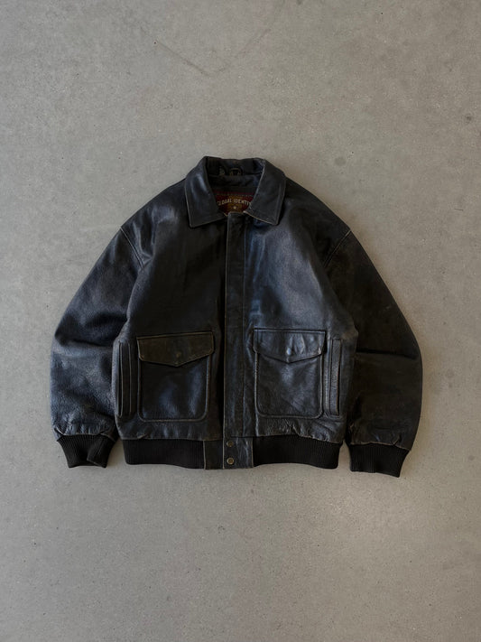 Vintage 90s Global Identity Leather Bomber Jacket - L