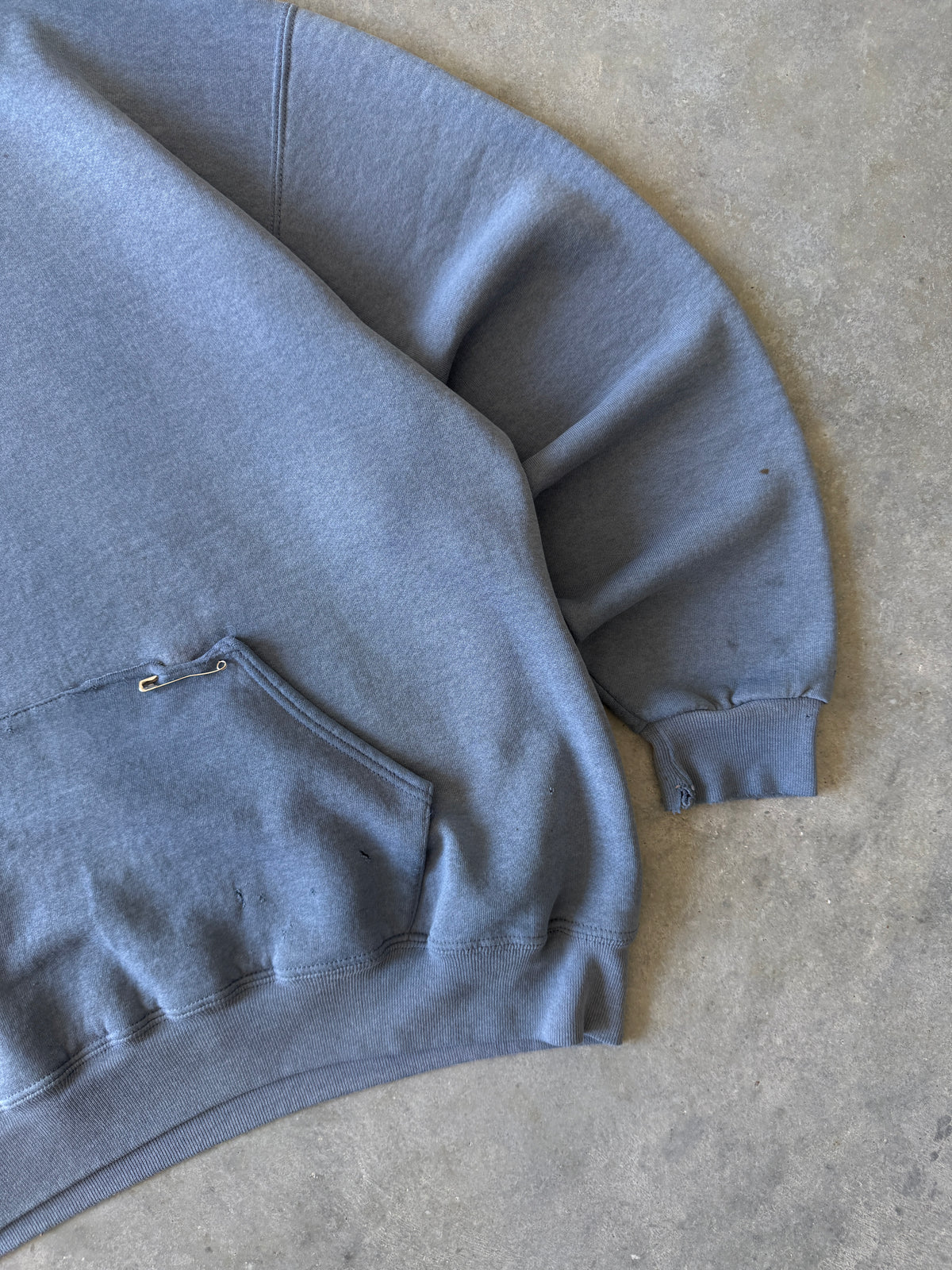 Vintage 1990s Sun-faded Greyish-blue Russell Athletic Hoodie (XXL)