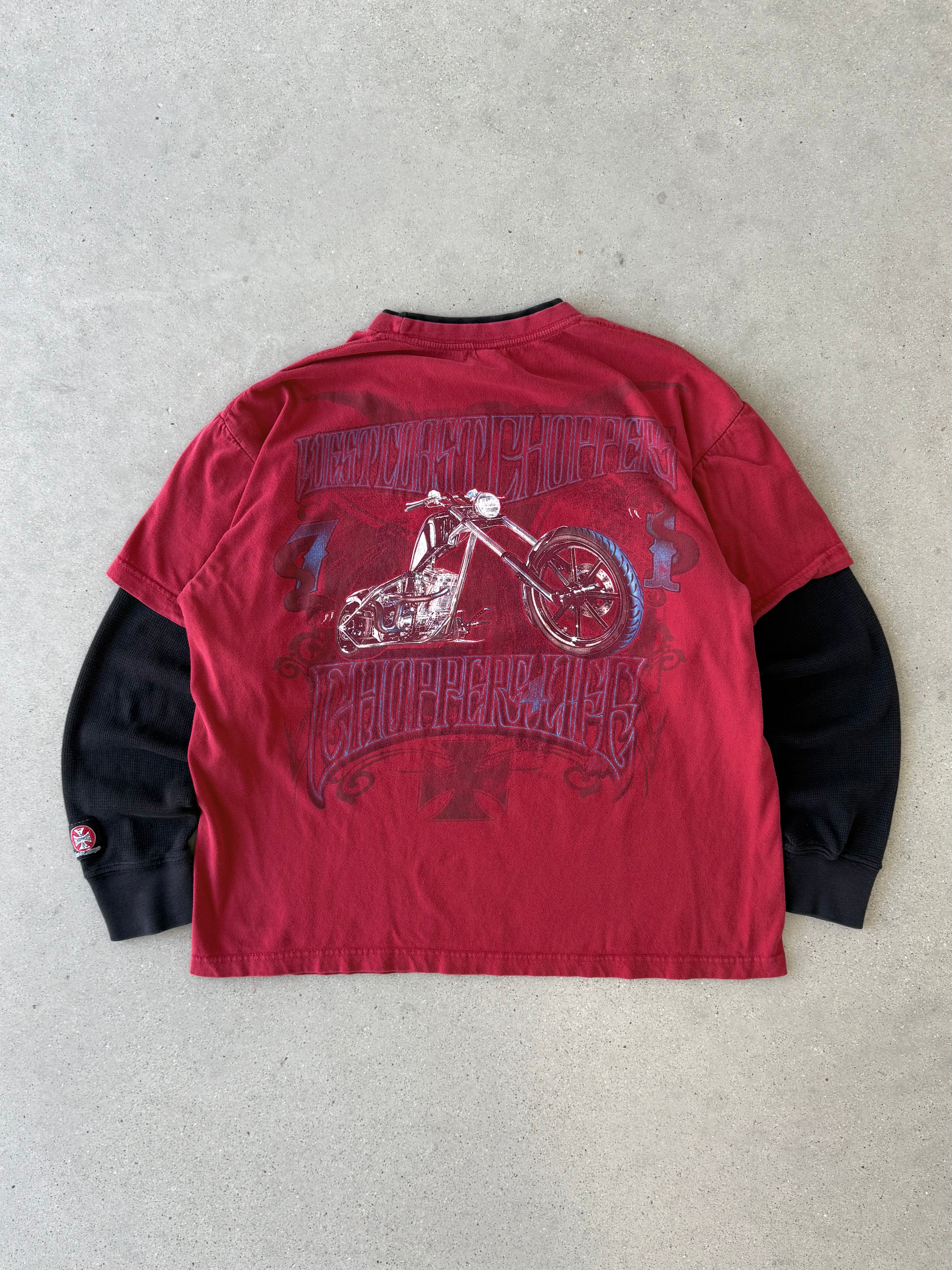 Vintage West Coast Chopper Red Layered Long Sleeve - L