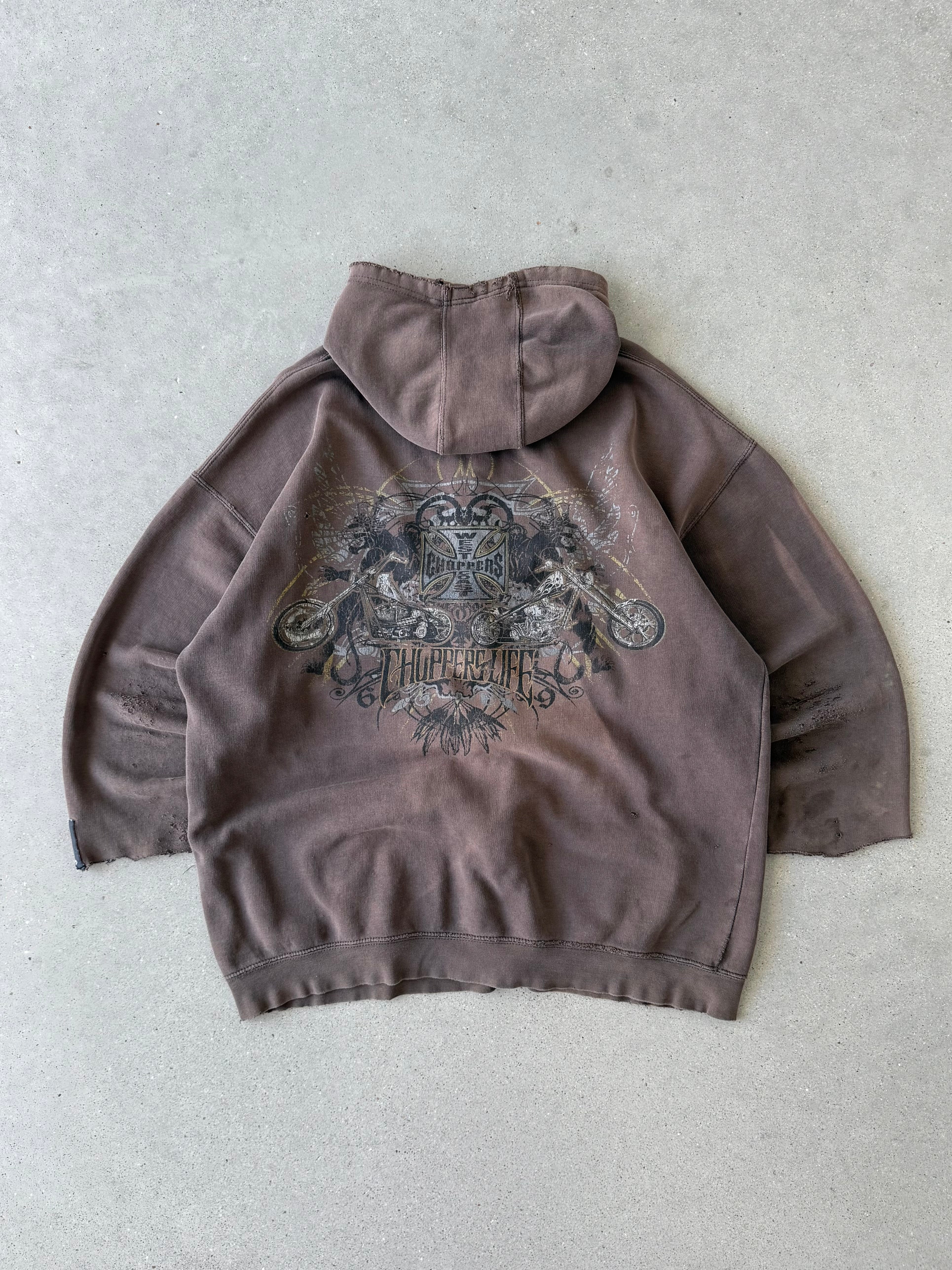 Vintage 2000s Brown West Coast Choppers Distressed Hoodie - XL