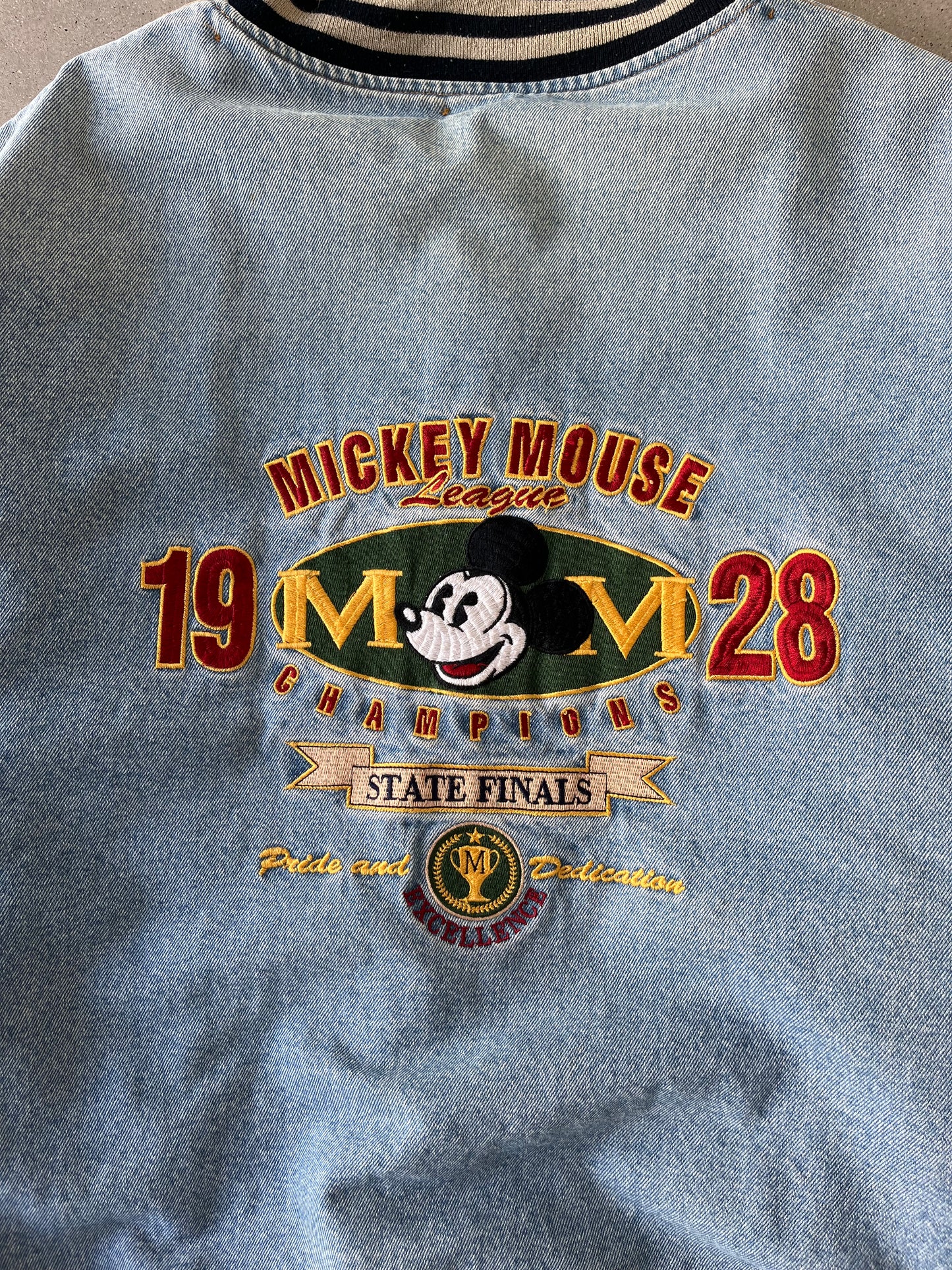 Vintage Mickey Mouse Disney Varsity Denim Jacket - XL