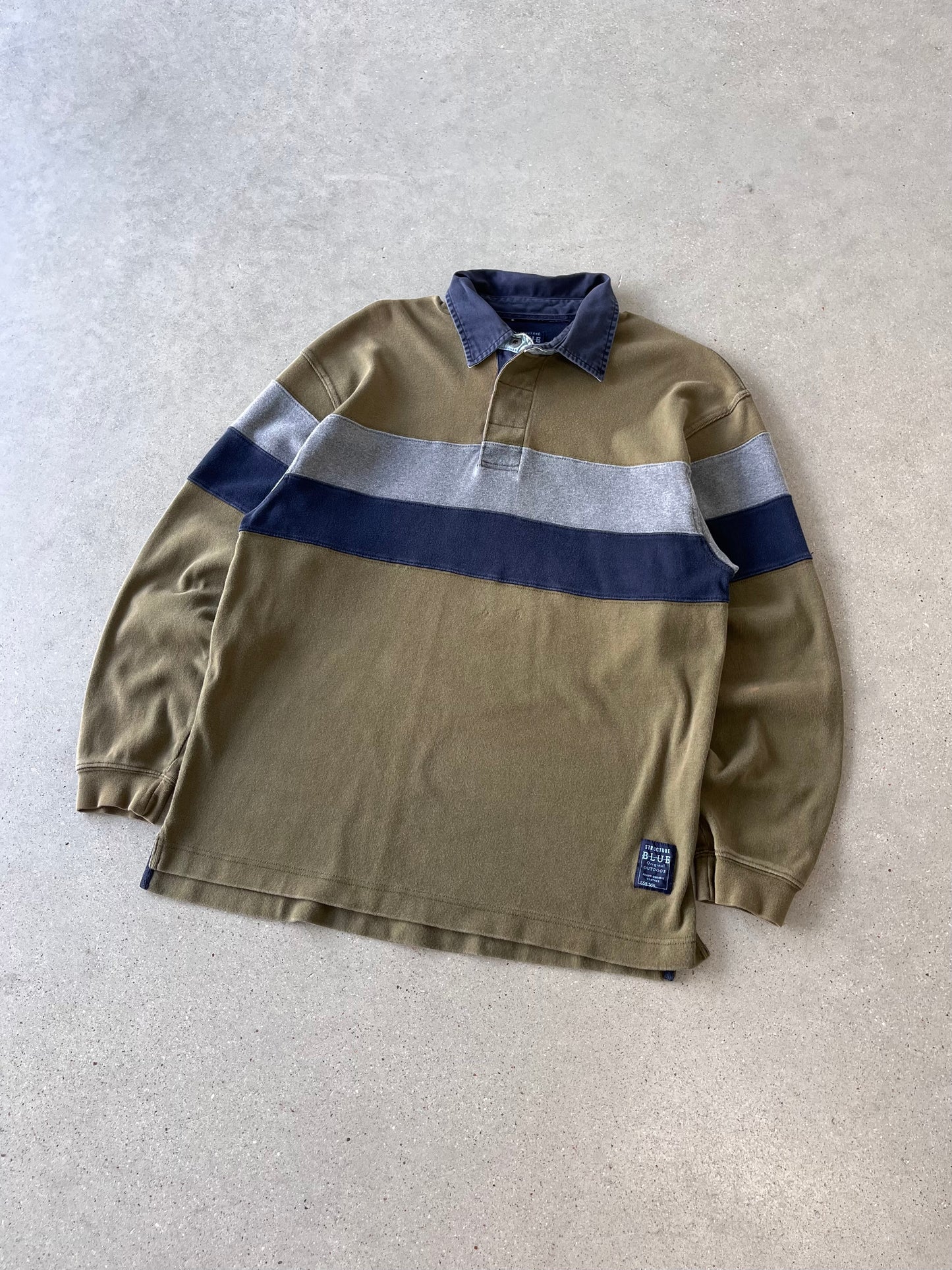 Vintage Structure Olive Polo Long Sleeve - L