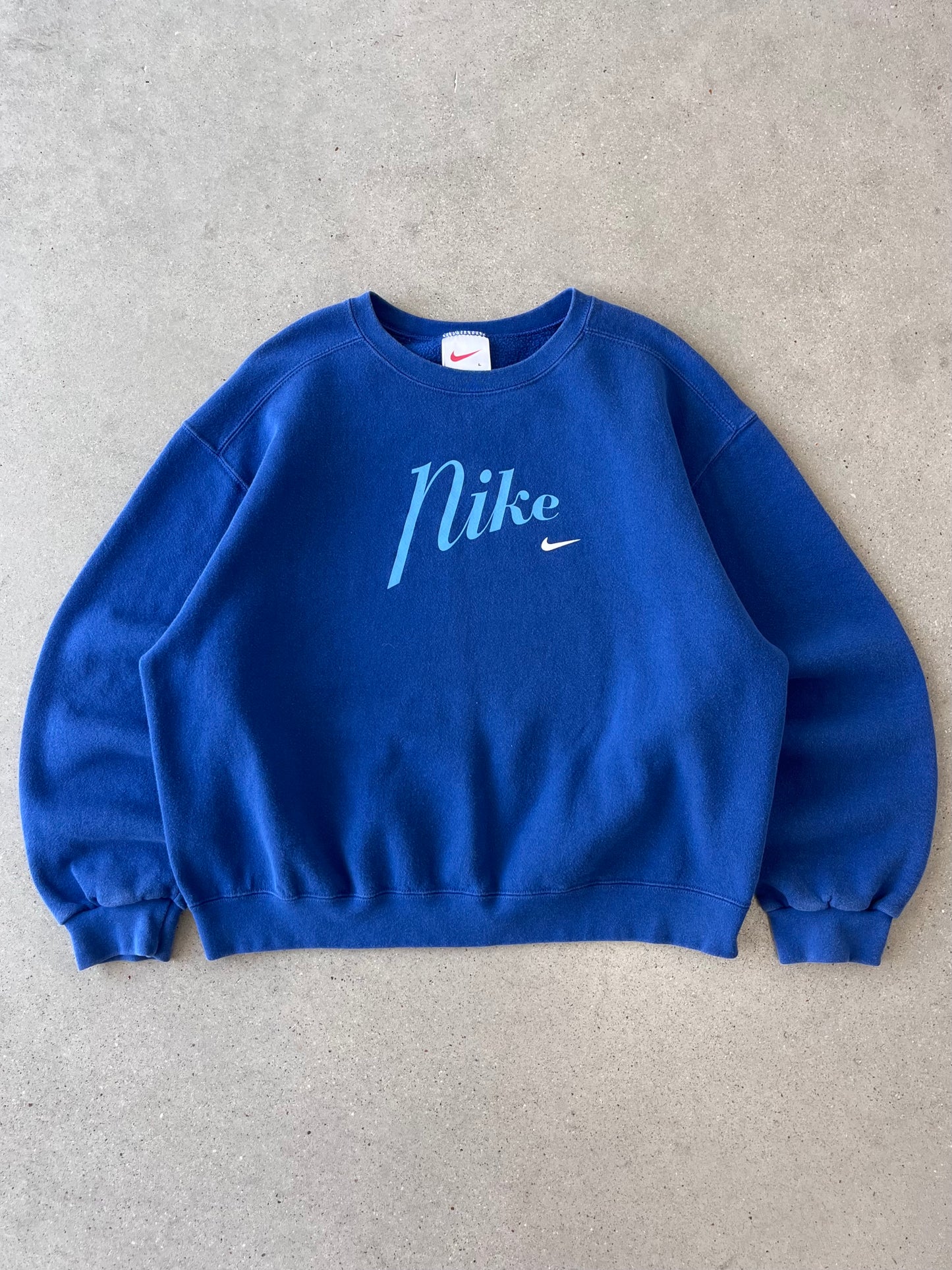 Vintage 90s Nike Spell-out Blue Boxy Crewneck - M