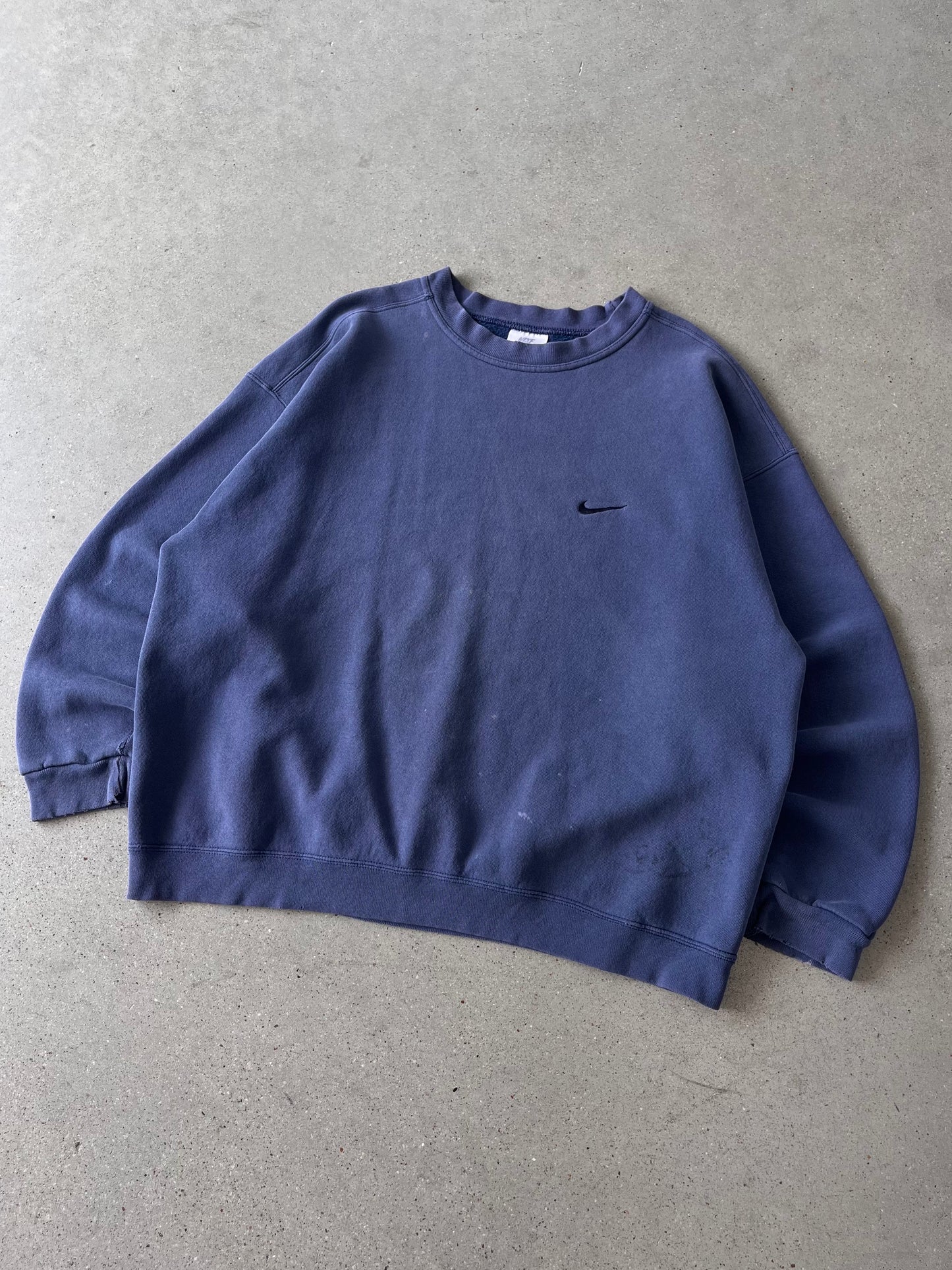 Vintage Nike Navy Tonal Mini Swoosh Crewneck - XL