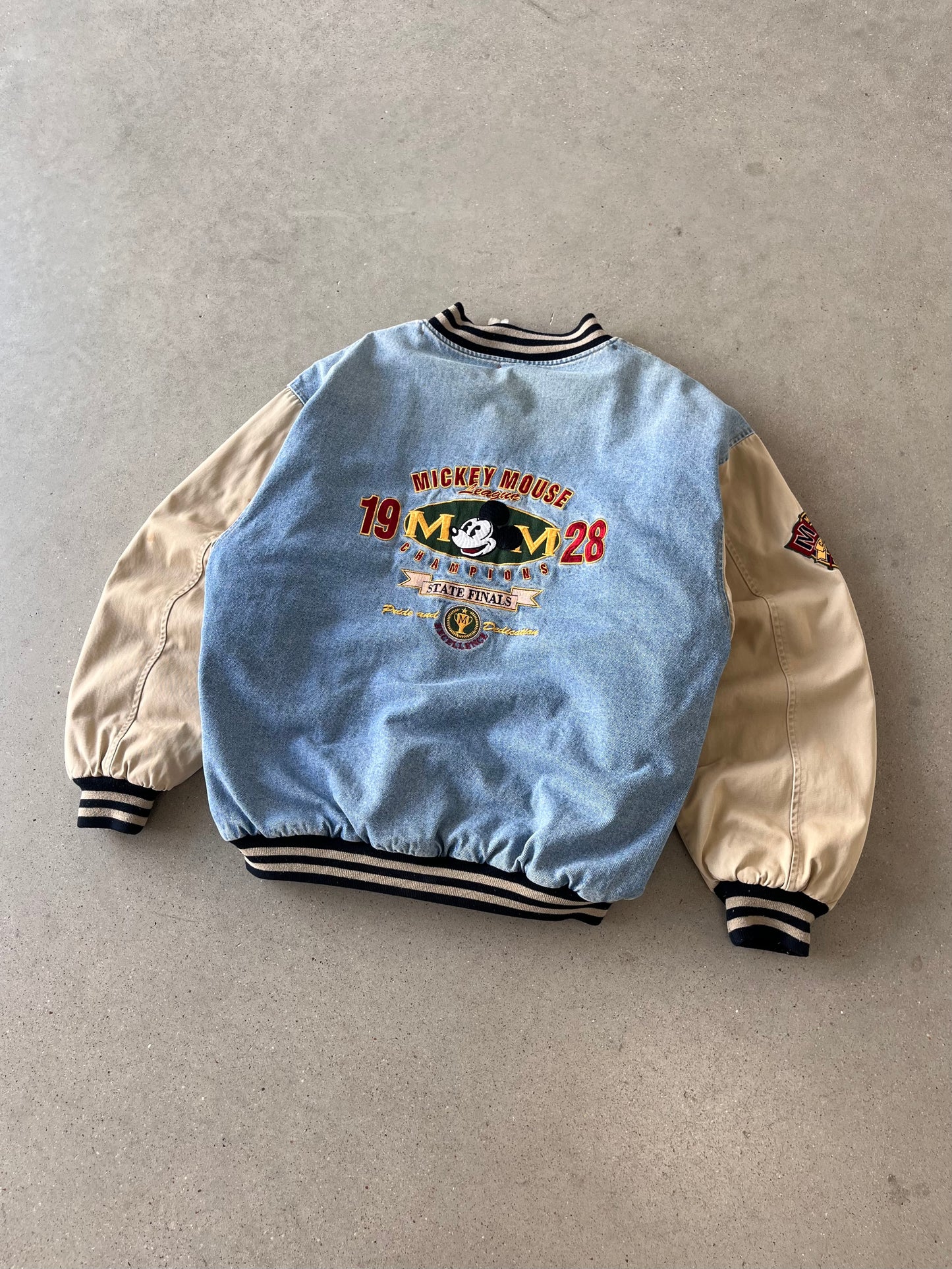 Vintage Mickey Mouse Disney Varsity Denim Jacket - XL