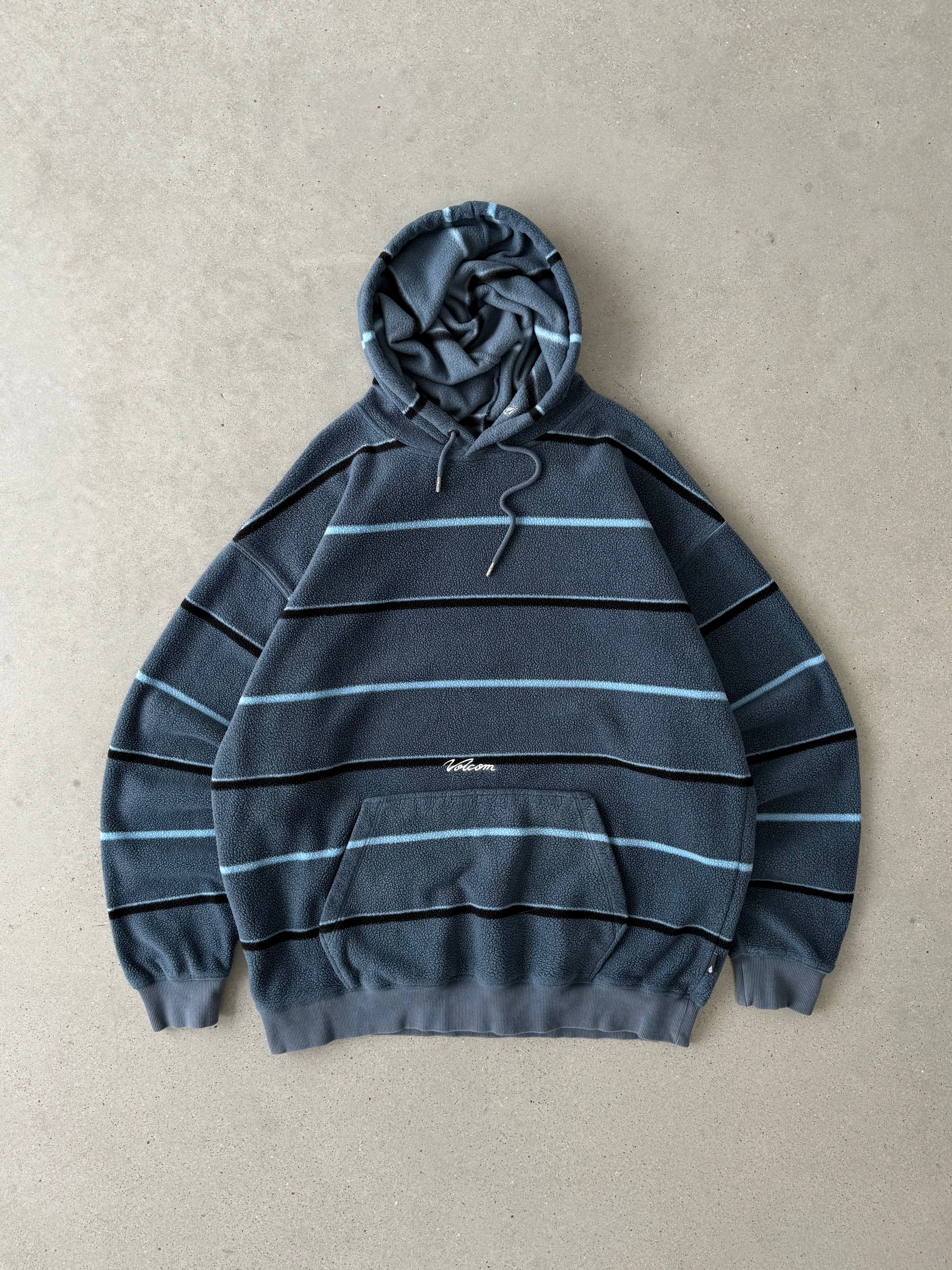 Vintage Volcom Striped Fleece Hoodie - L