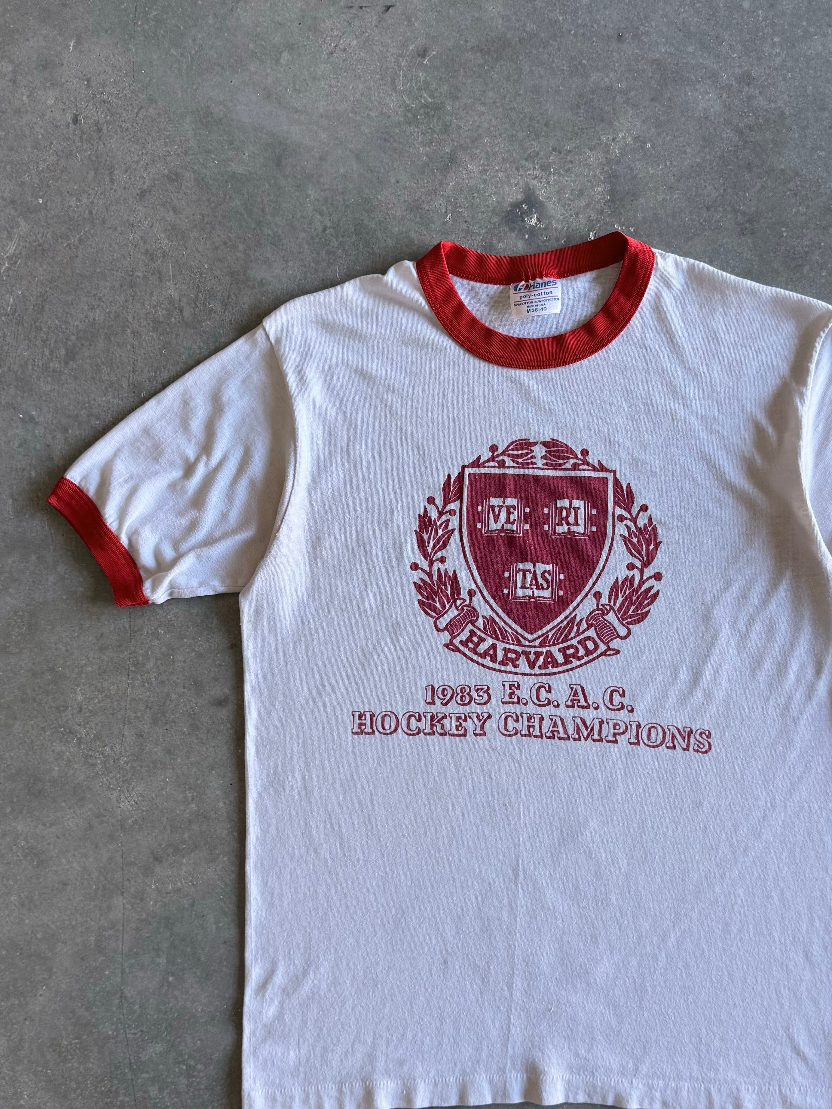 Vintage 1980s Harvard Ringer T-shirt (M)