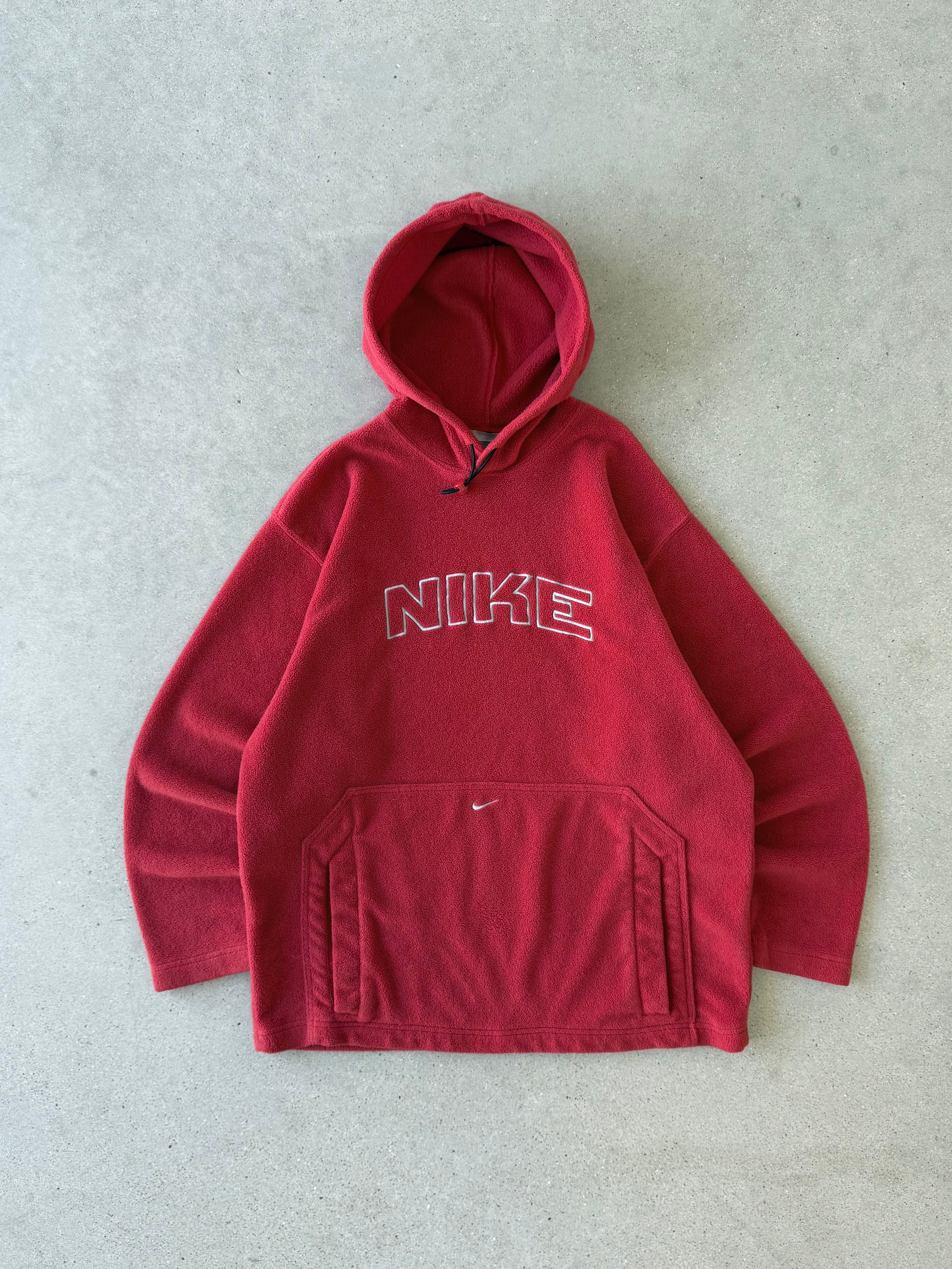 Vintage Nike Spell-out Red Fleece Hoodie - M