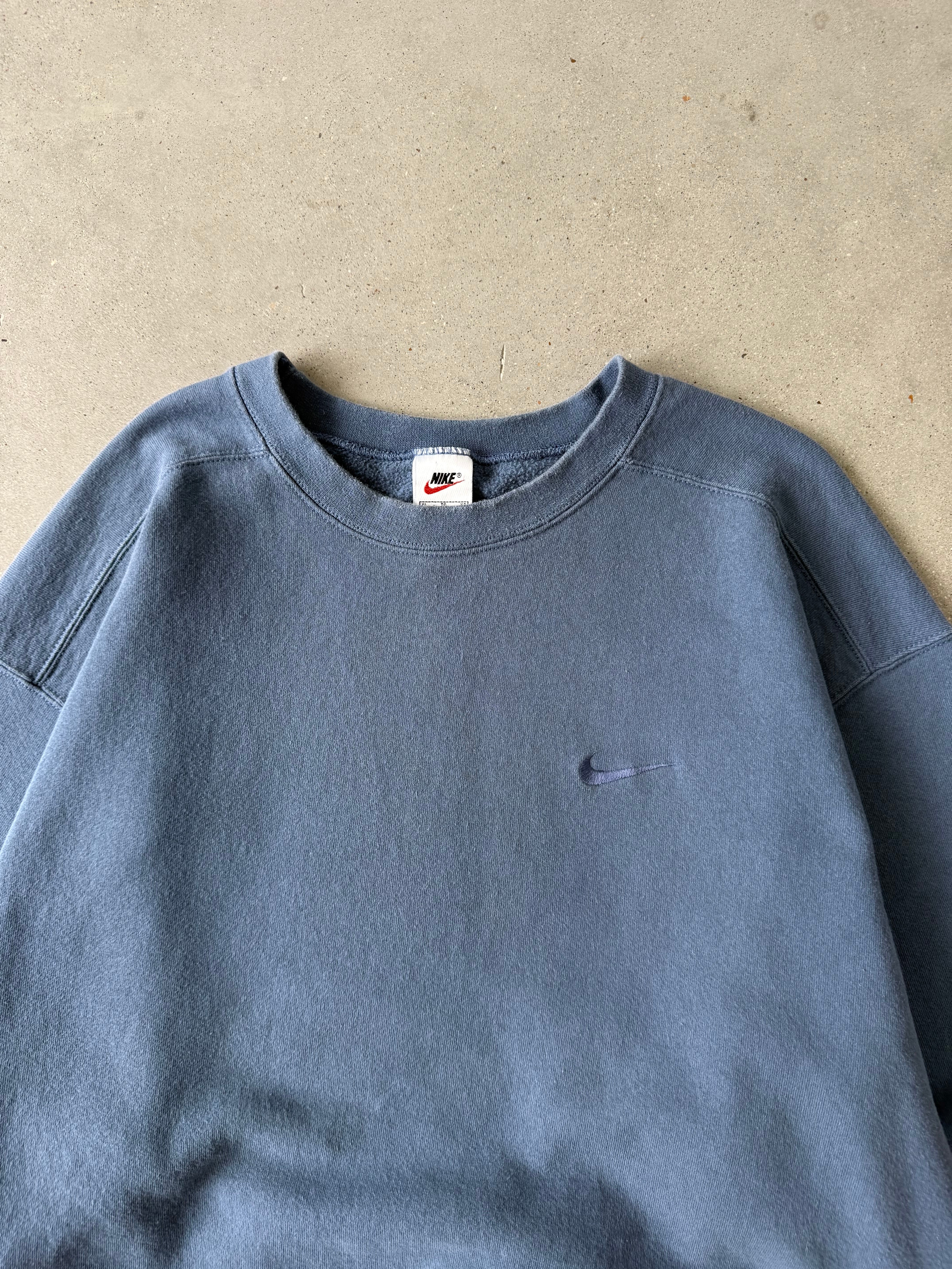 Vintage 90s Nike Tonal Slate Blue Mini Swoosh Sweatshirt - XL