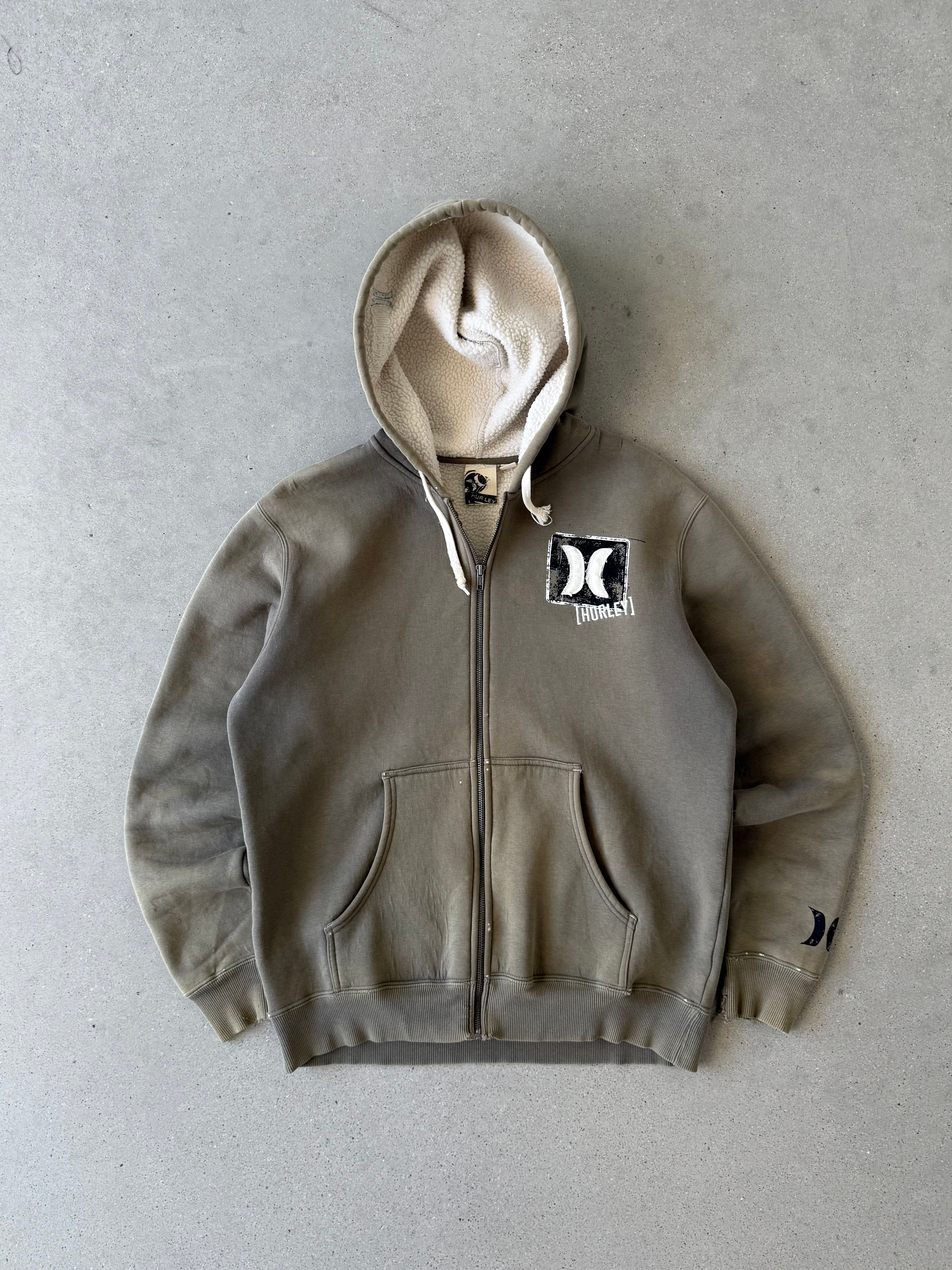 Vintage Hurley Sherpa-lined Zip-Up Hoodie - L