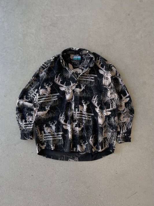 Vintage Deer AOP Button Up Shirt - XL