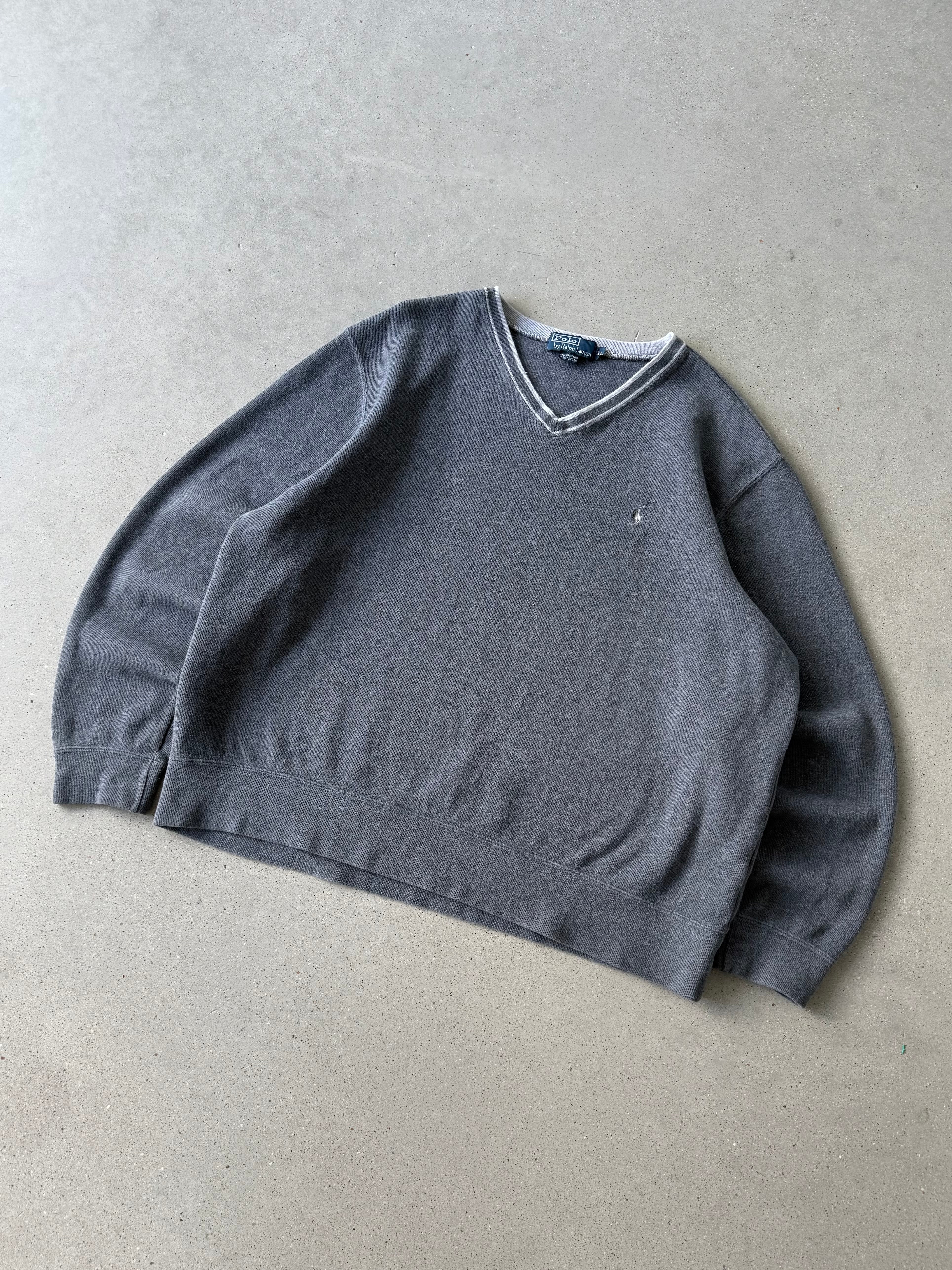 Vintage Polo Ralph Lauren Gray V Neck Sweater - XL