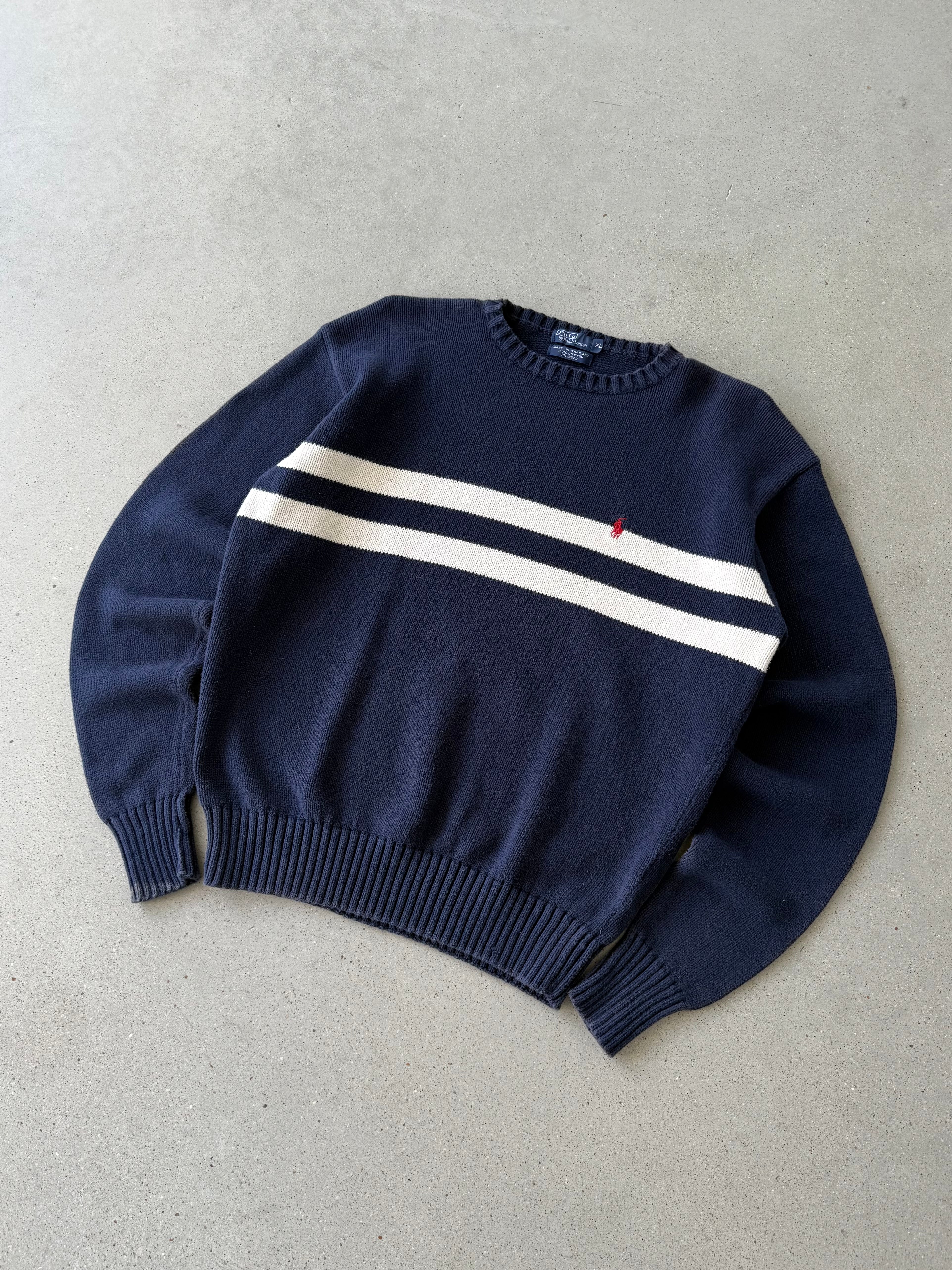 Vintage Polo Ralph Lauren Navy Knitted Sweater - XL