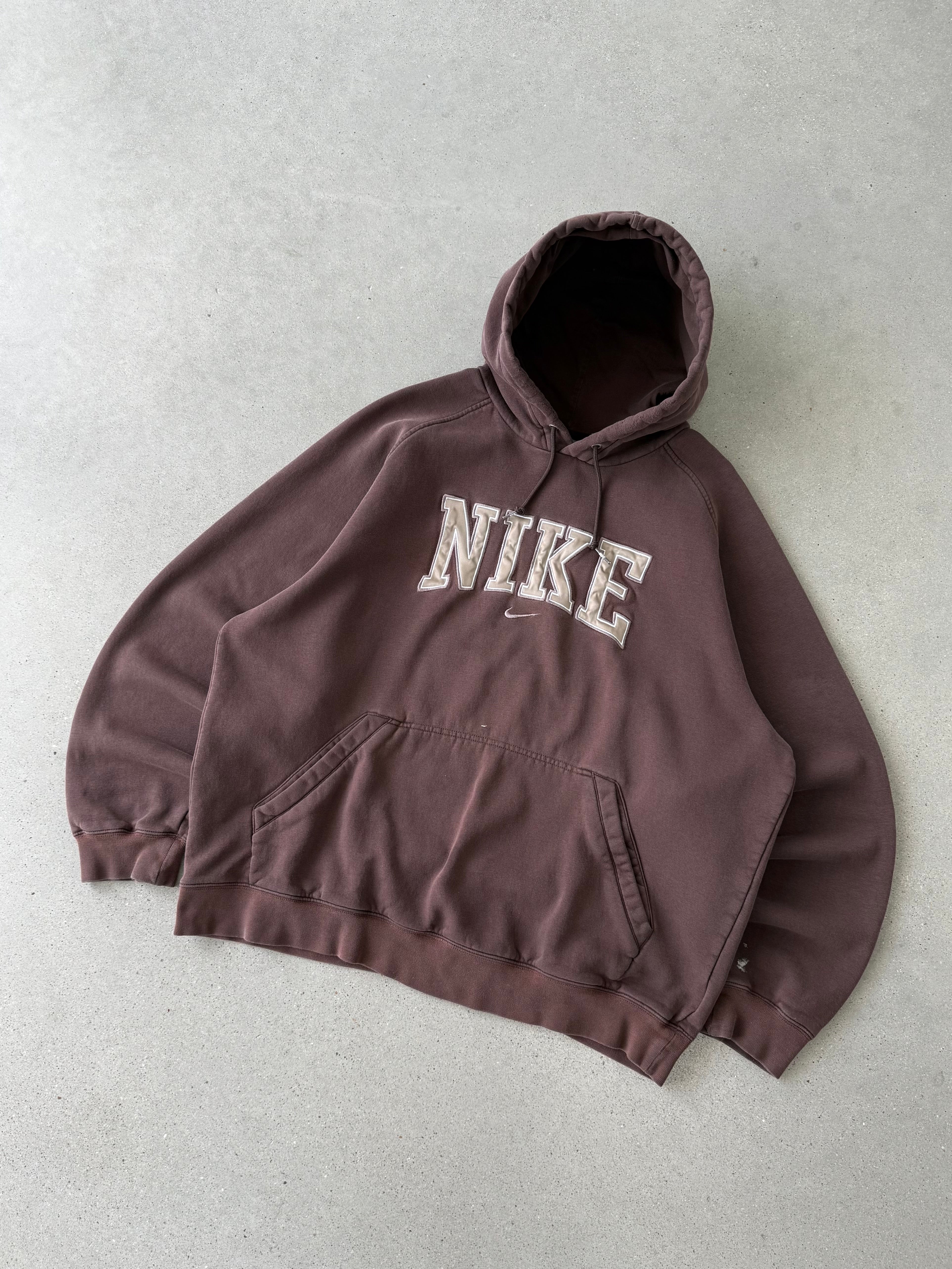 Vintage Nike Spellout Brown Hoodie  - XL