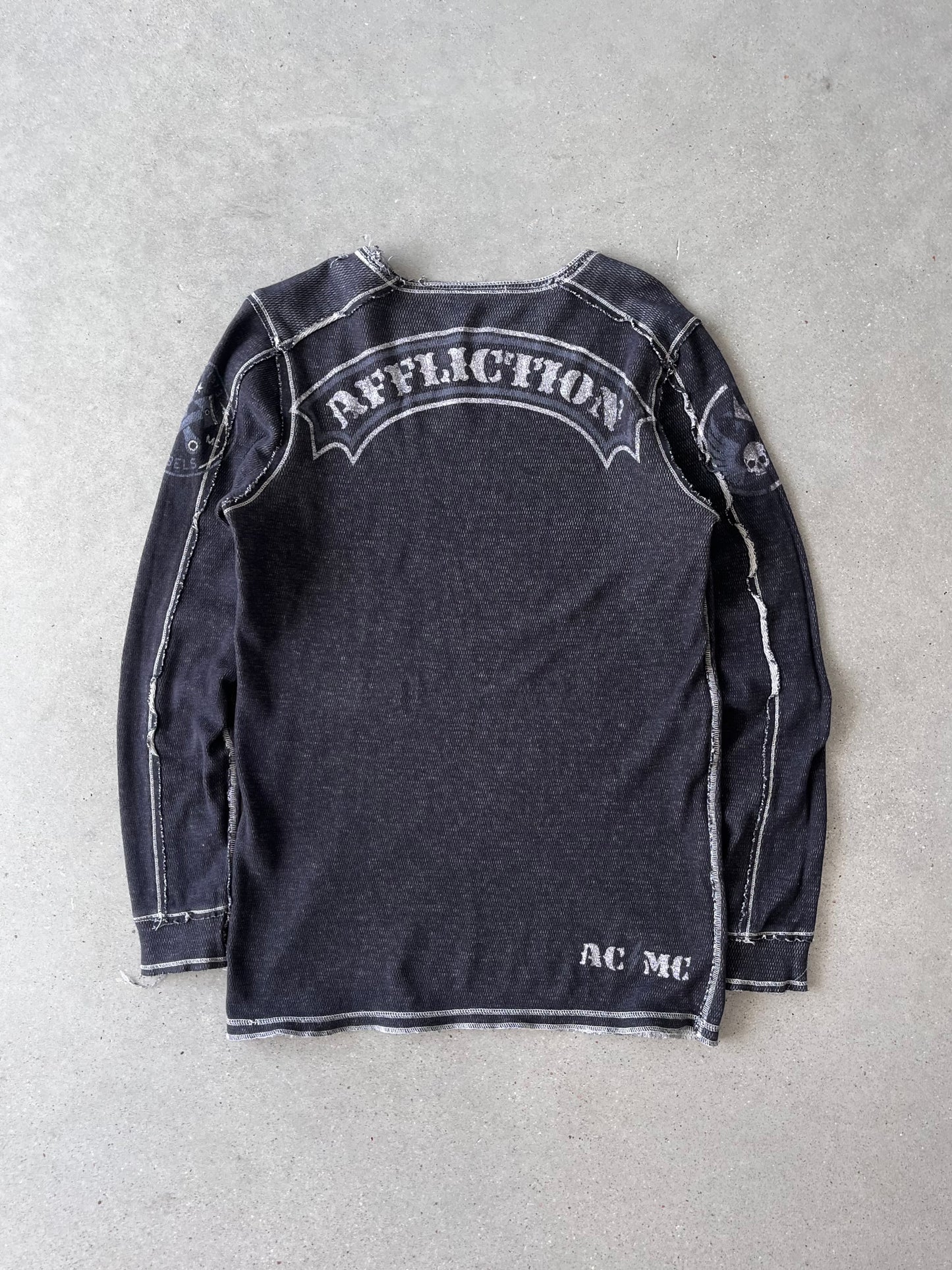 Vintage Y2K Affliction Cremè/Black Reversible Thermal - L