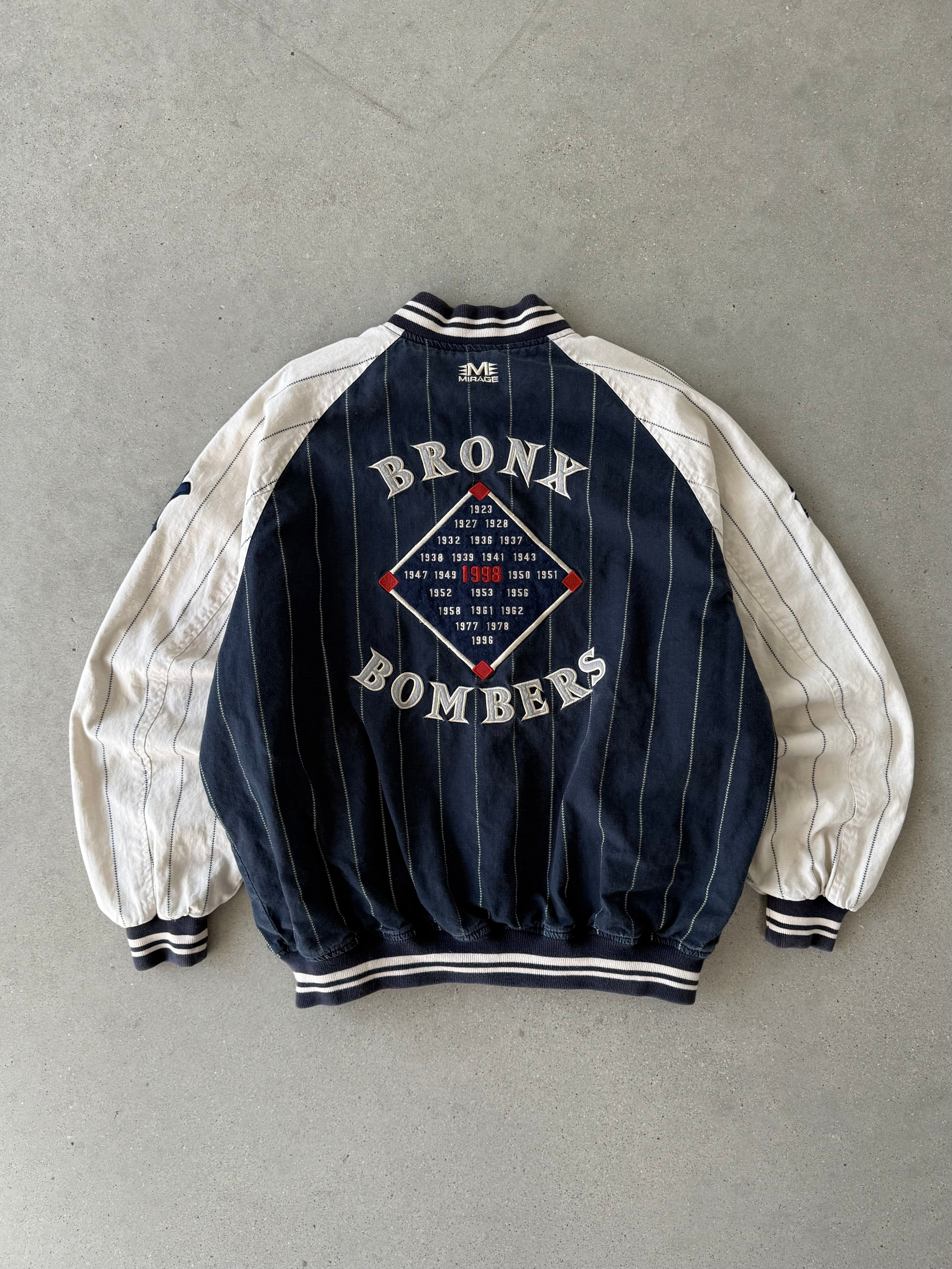 Vintage 1998 Yankees Pinstripe 'Bronx Bombers' Reversible Baseball Jacket - XL