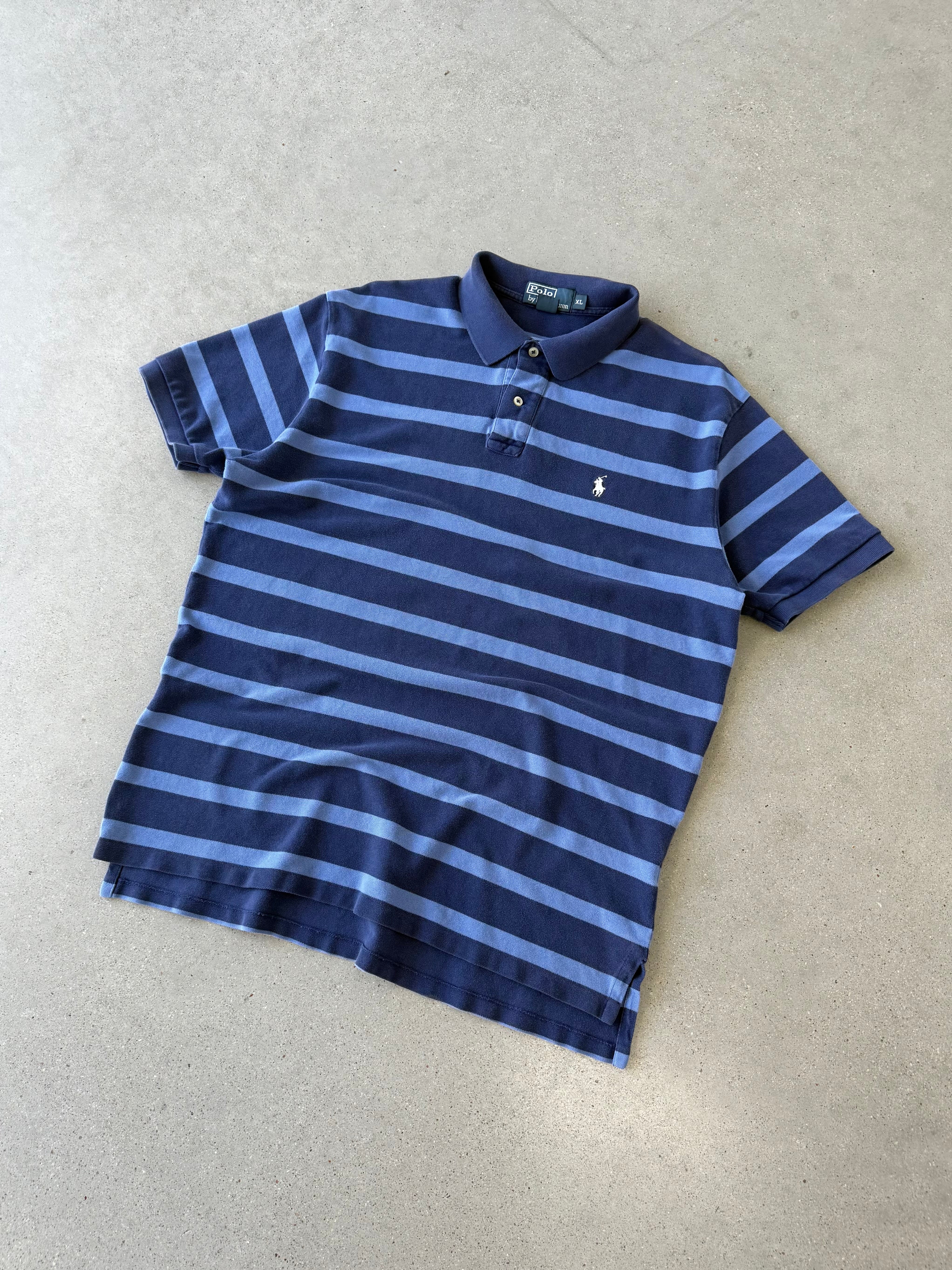 Vintage Polo Ralph Lauren Navy/Blue Thick Striped Polo - XL