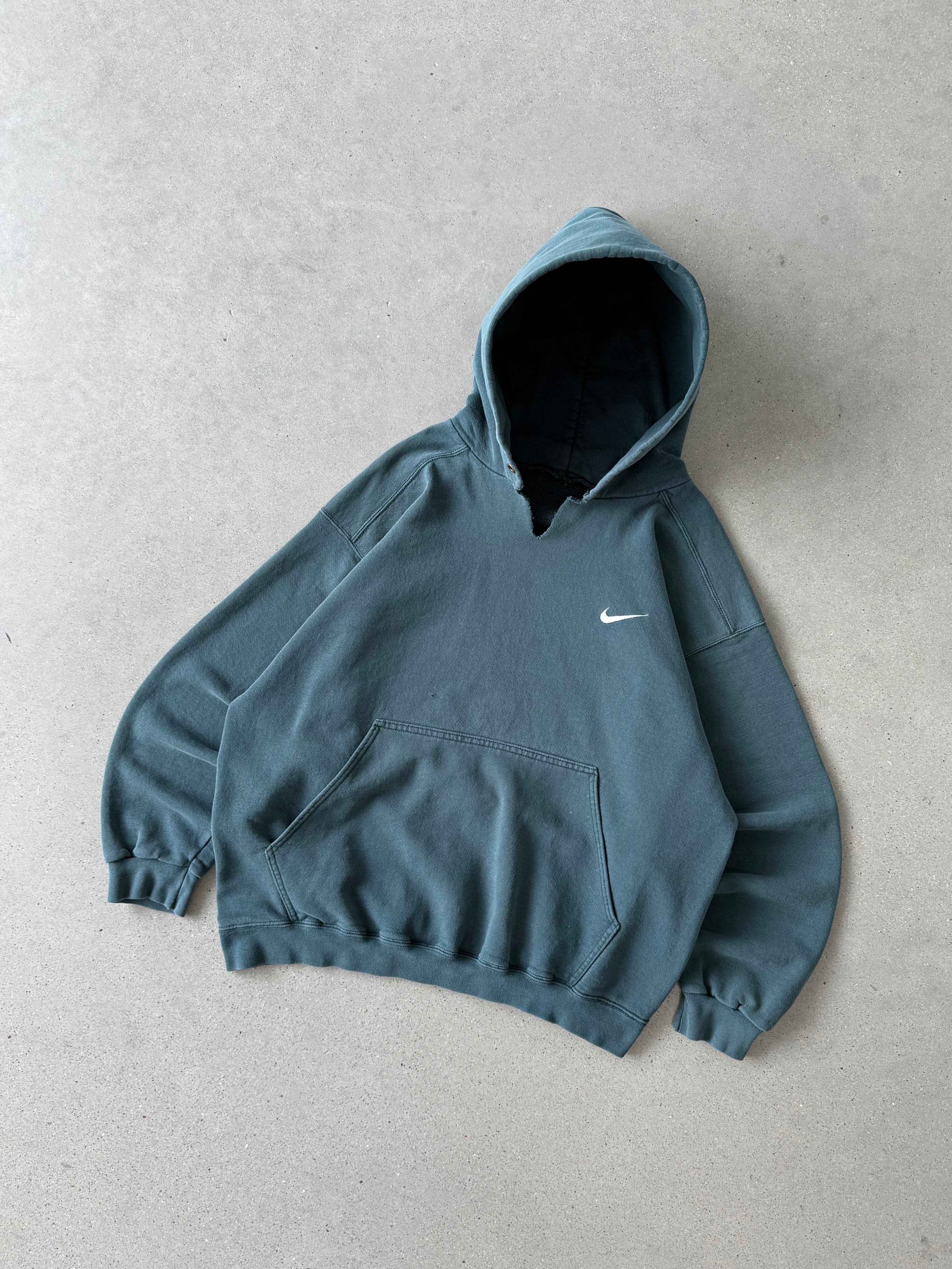 Vintage 1990s Nike Forest Green Mini Swoosh Hoodie - L