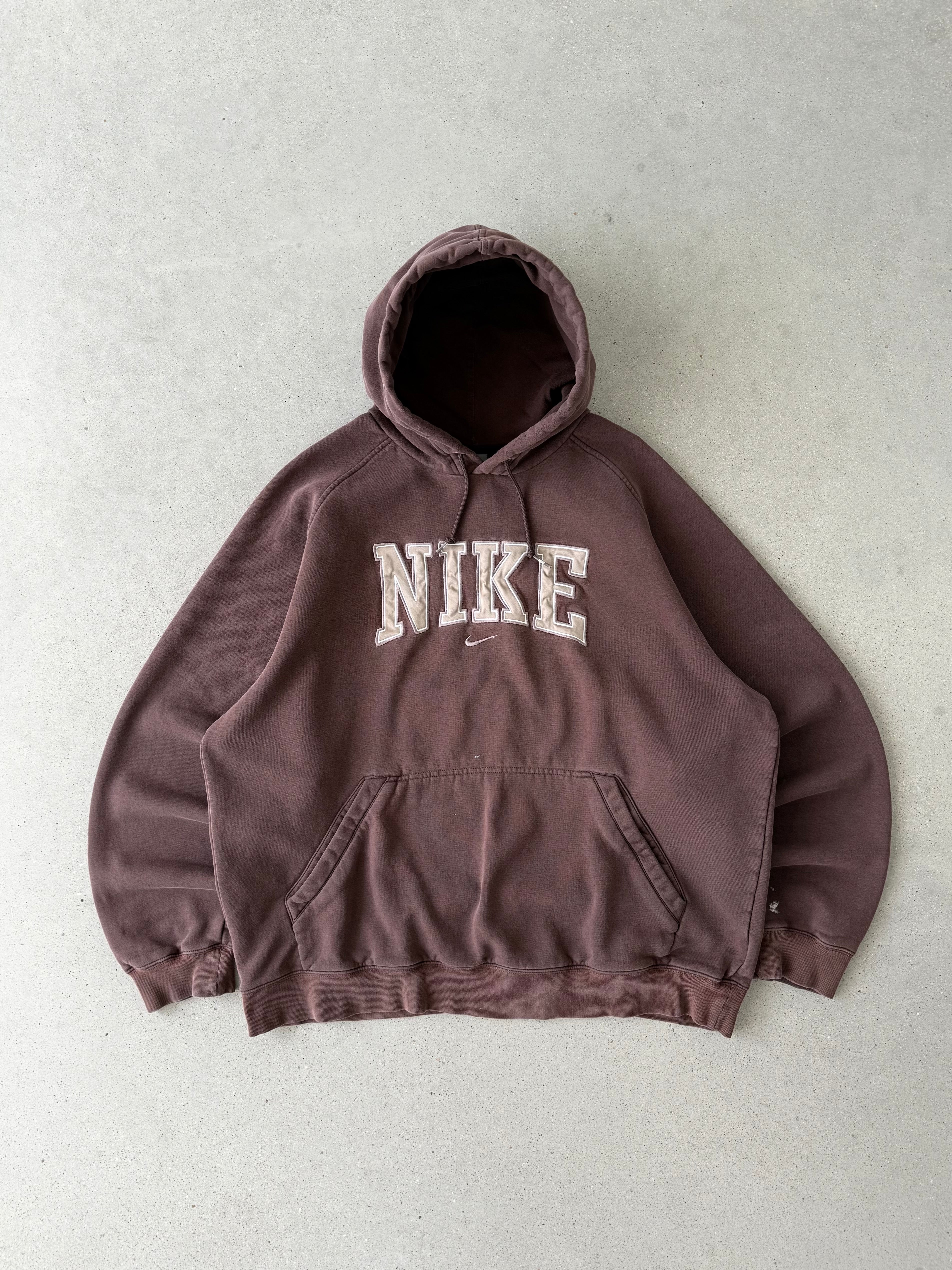 Vintage Nike Spellout Brown Hoodie  - XL