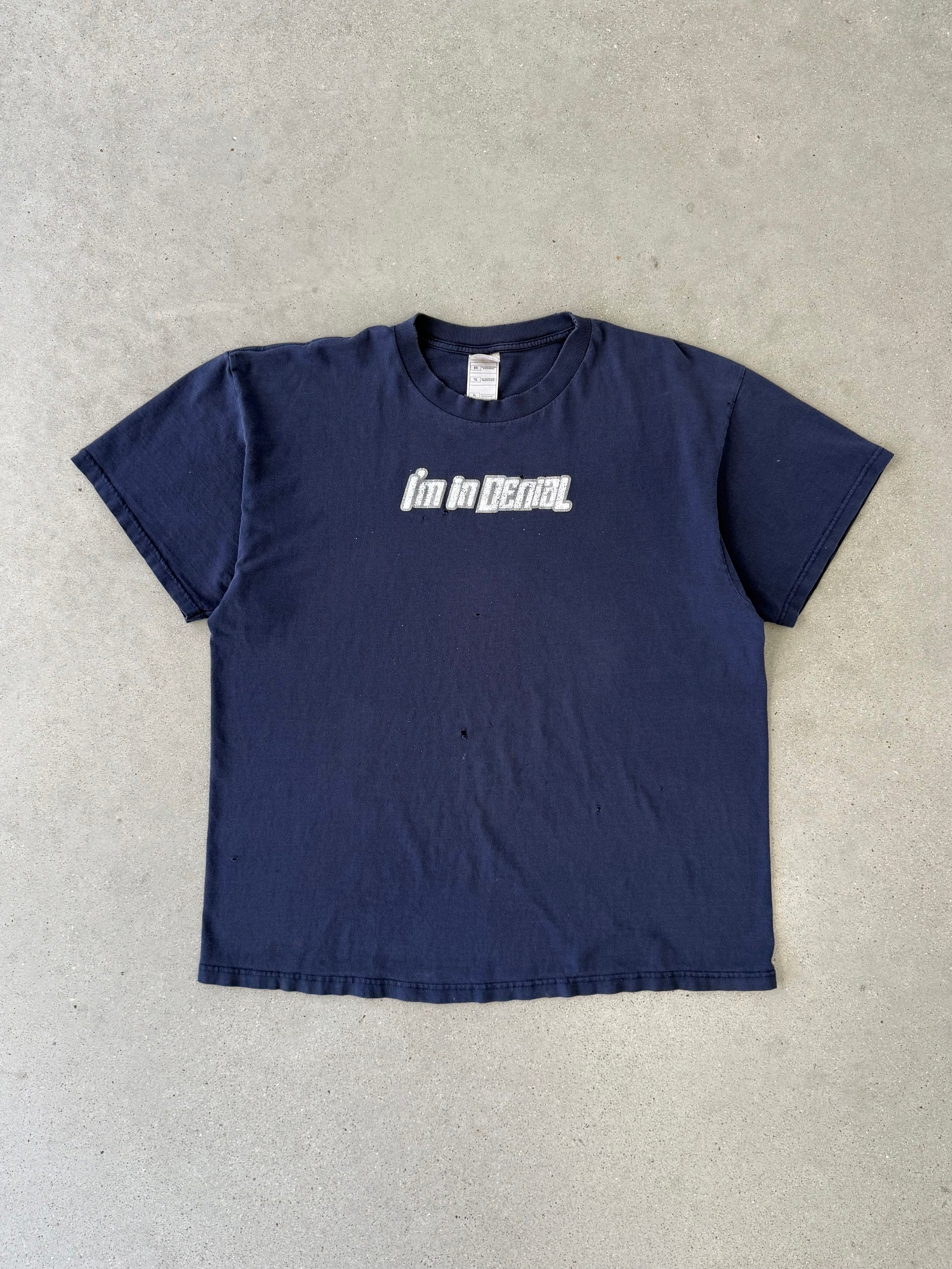 Vintage 2000s "I'm in Denial" Distressed Religious Tee - XL