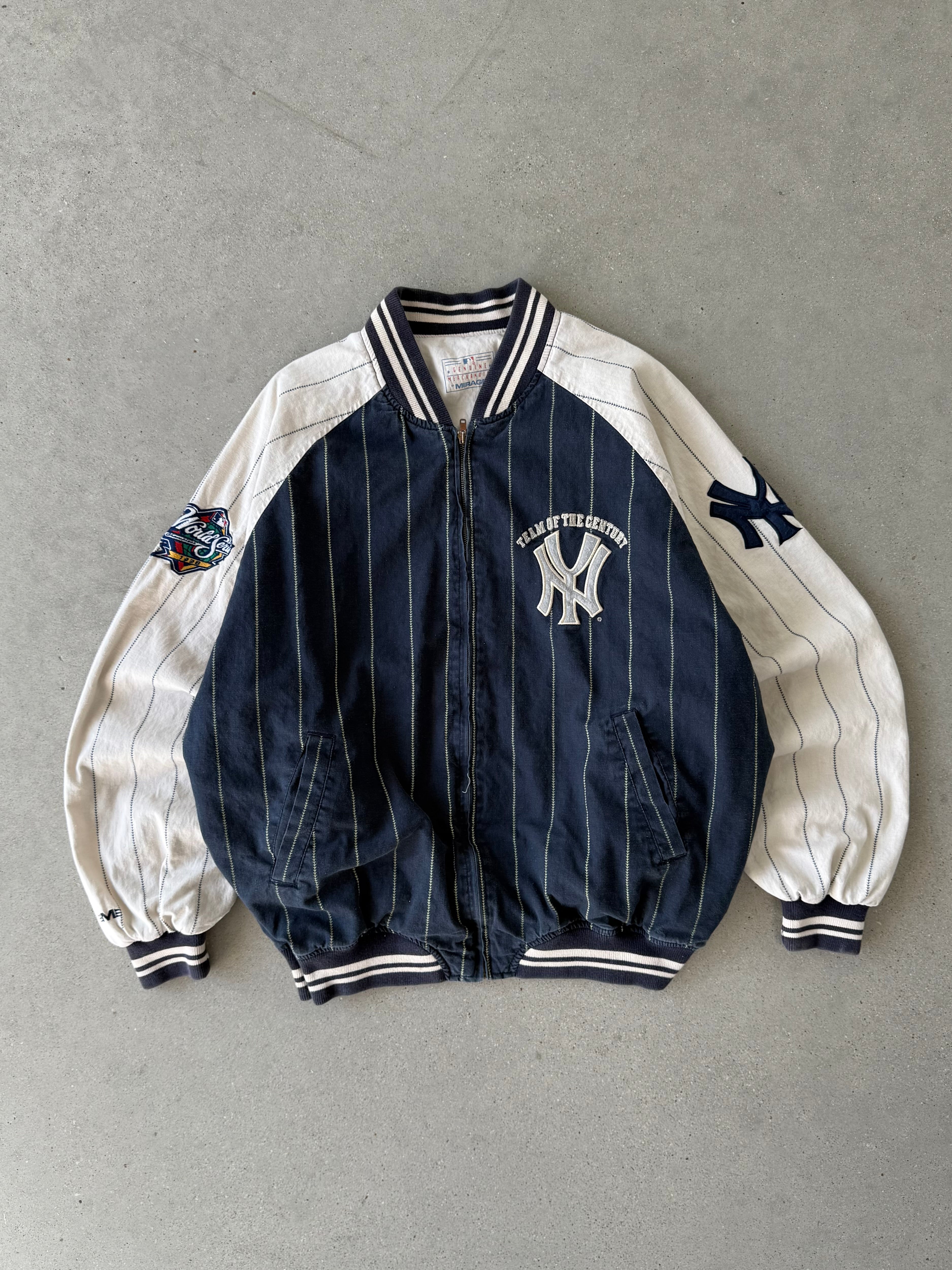 Vintage 1998 Yankees Pinstripe 'Bronx Bombers' Reversible Baseball Jacket - XL