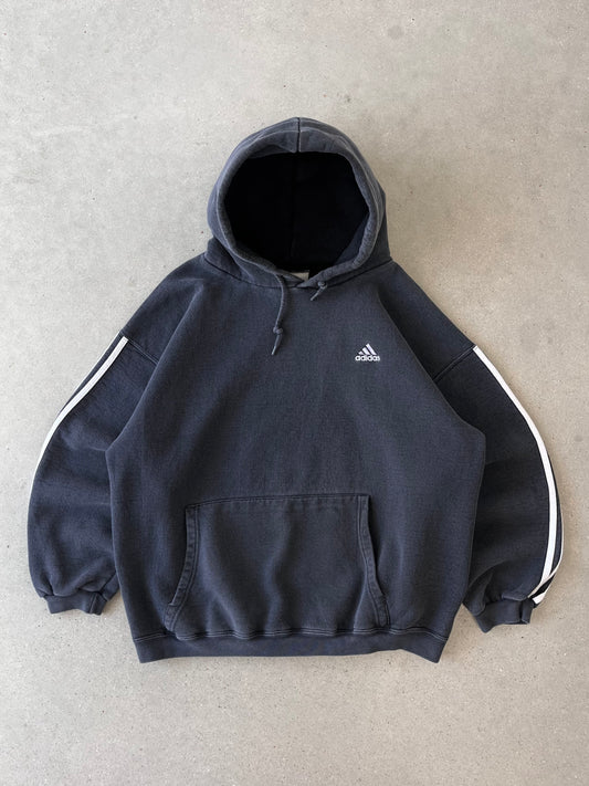 Vintage 90s Adidas Black Striped Hoodie - L