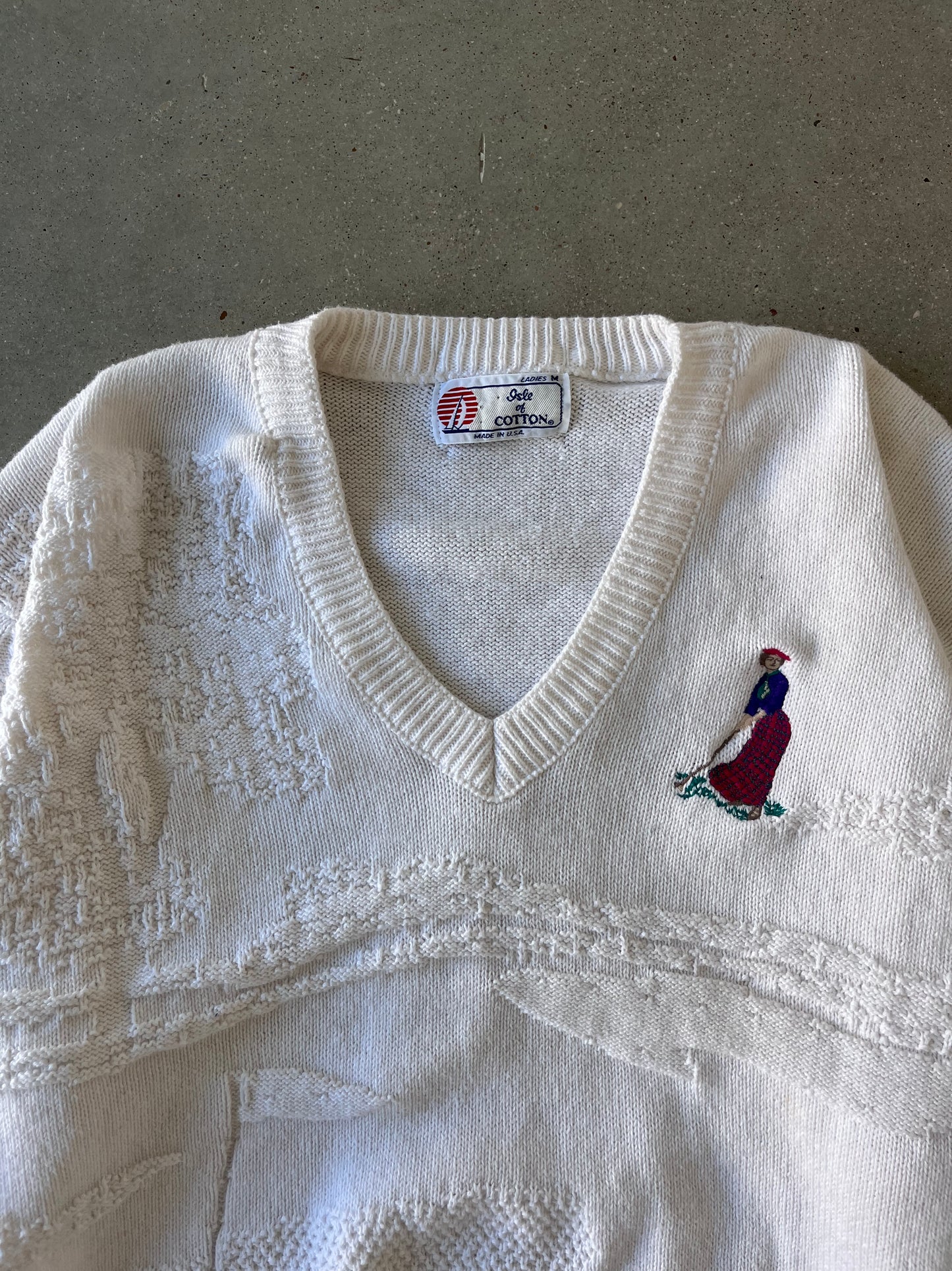 Vintage Isle of Cotton V-neck Sweater - S