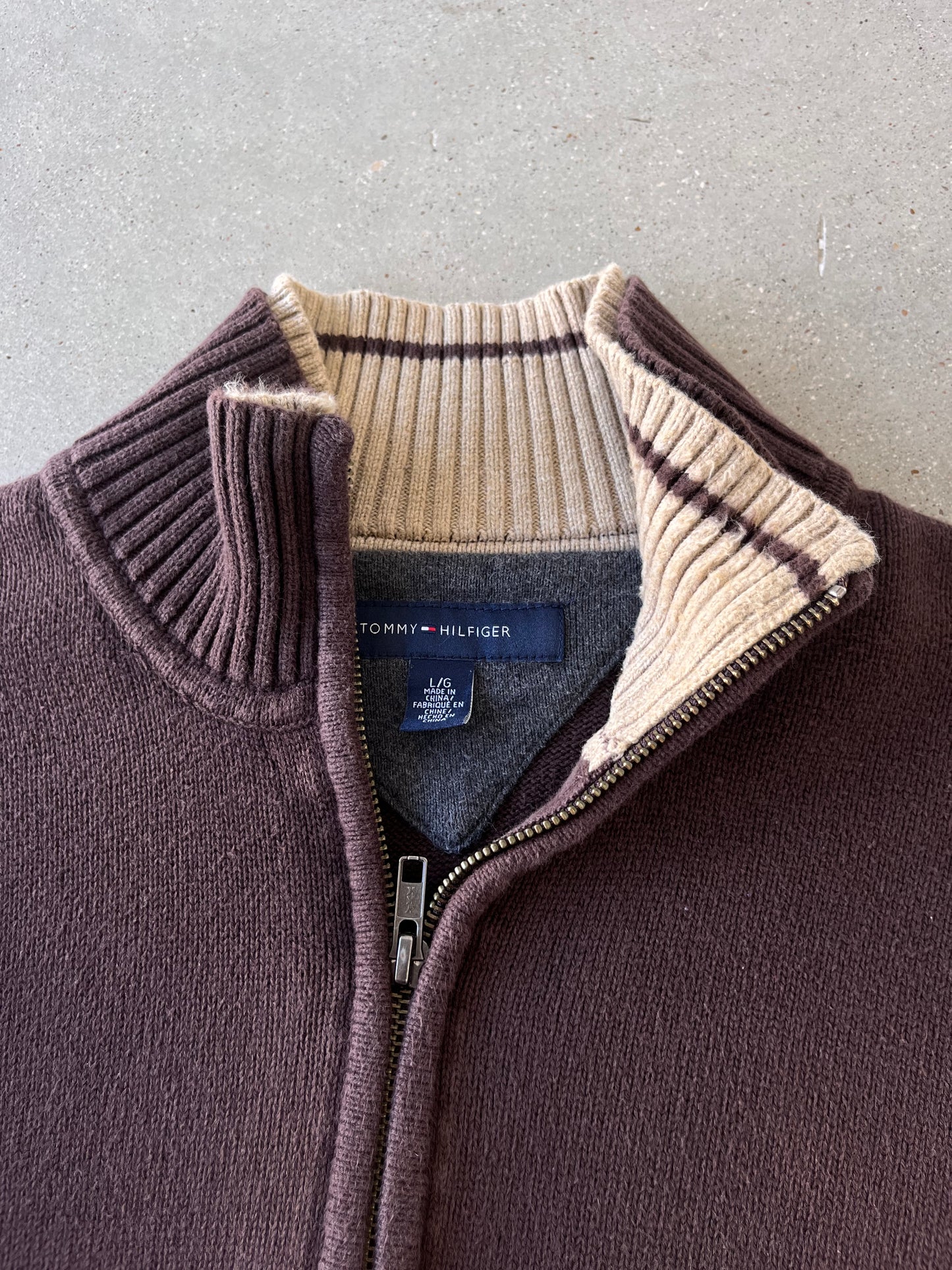 Vintage Tommy Hilfiger Brown Knitted Quarter Zip - L