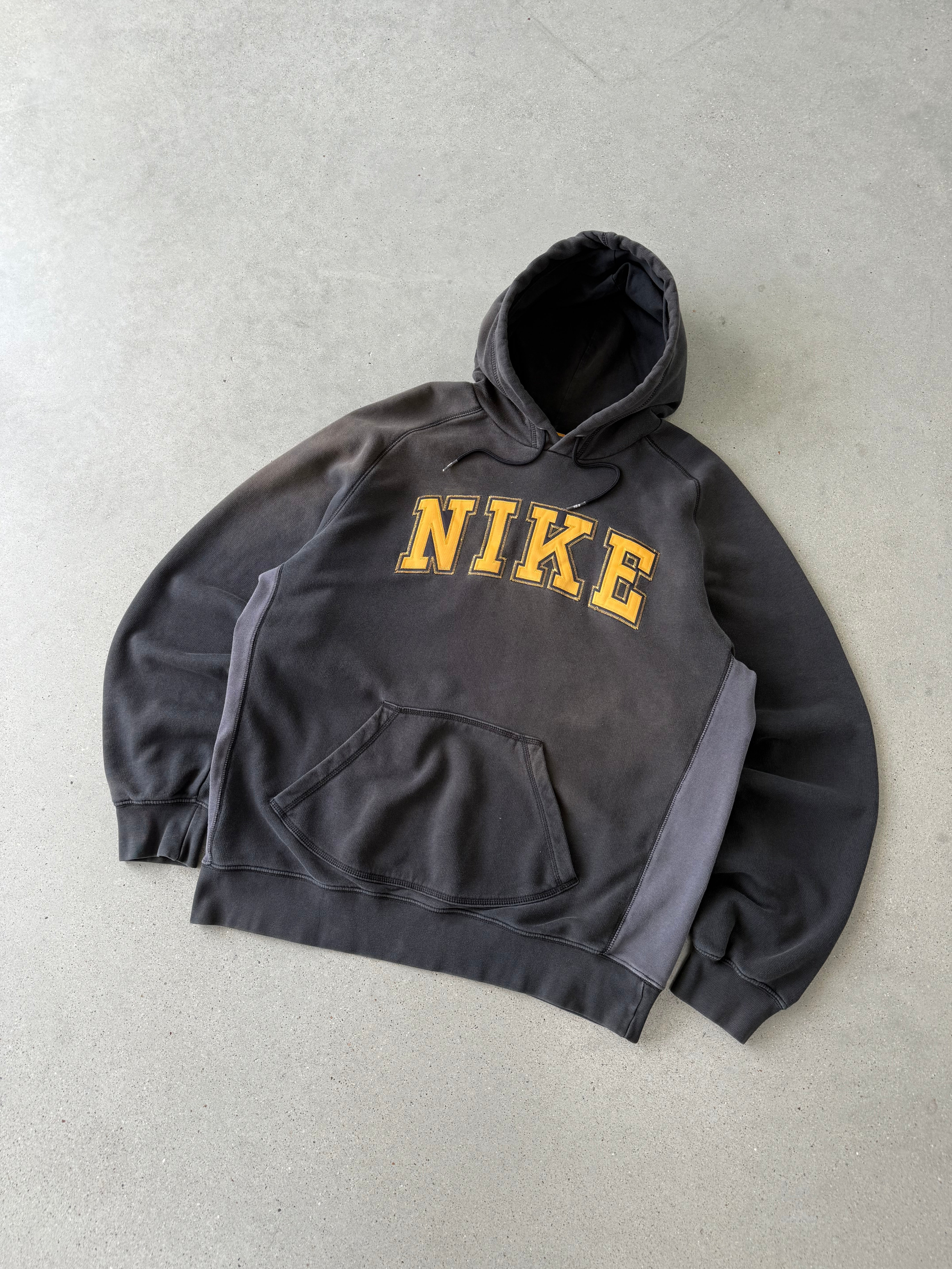 Vintage Black Nike Yellow Spellout Hoodie - XL