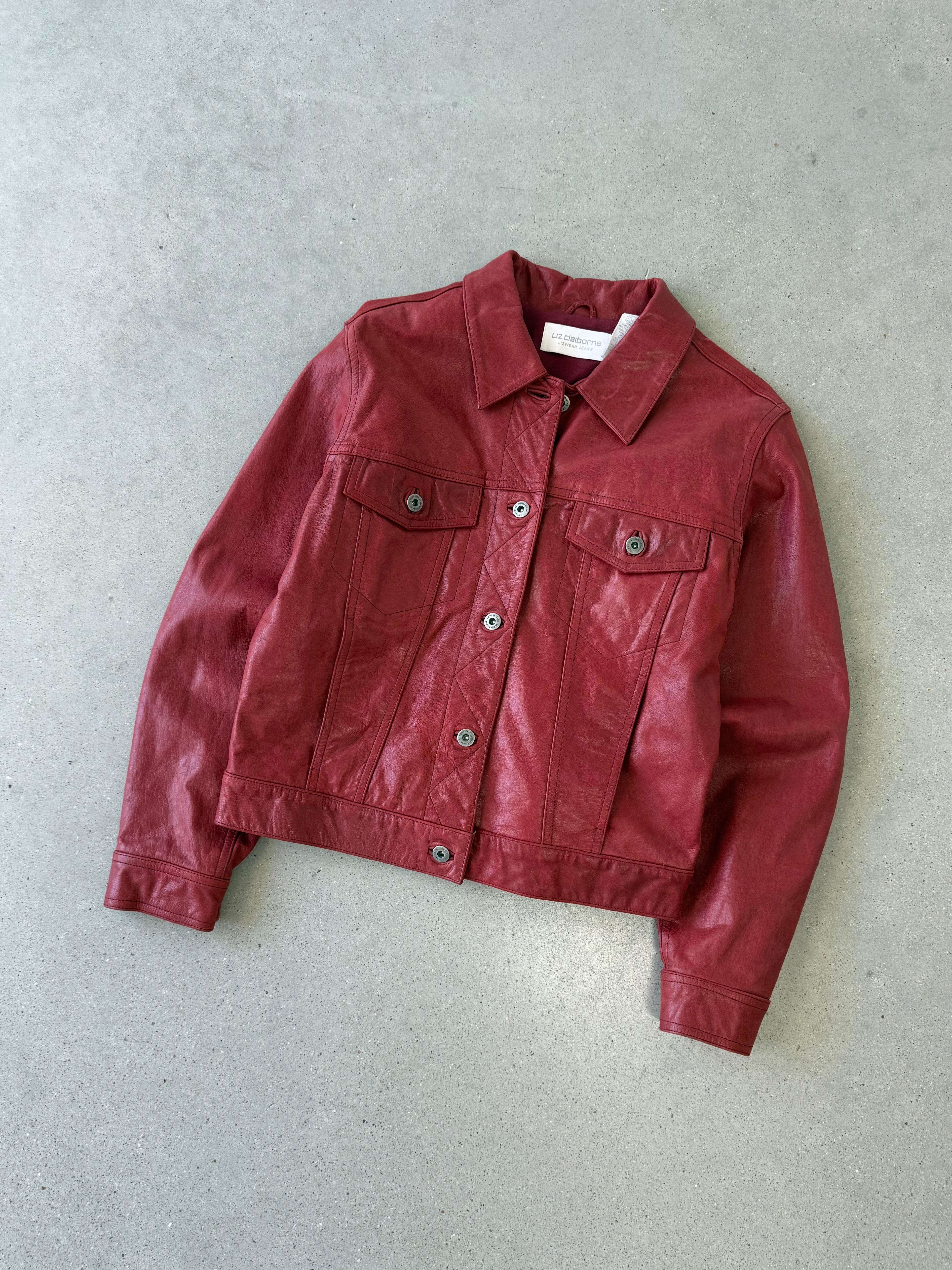 Vintage Women's Liz Claiborne Red Leather Jacket - L