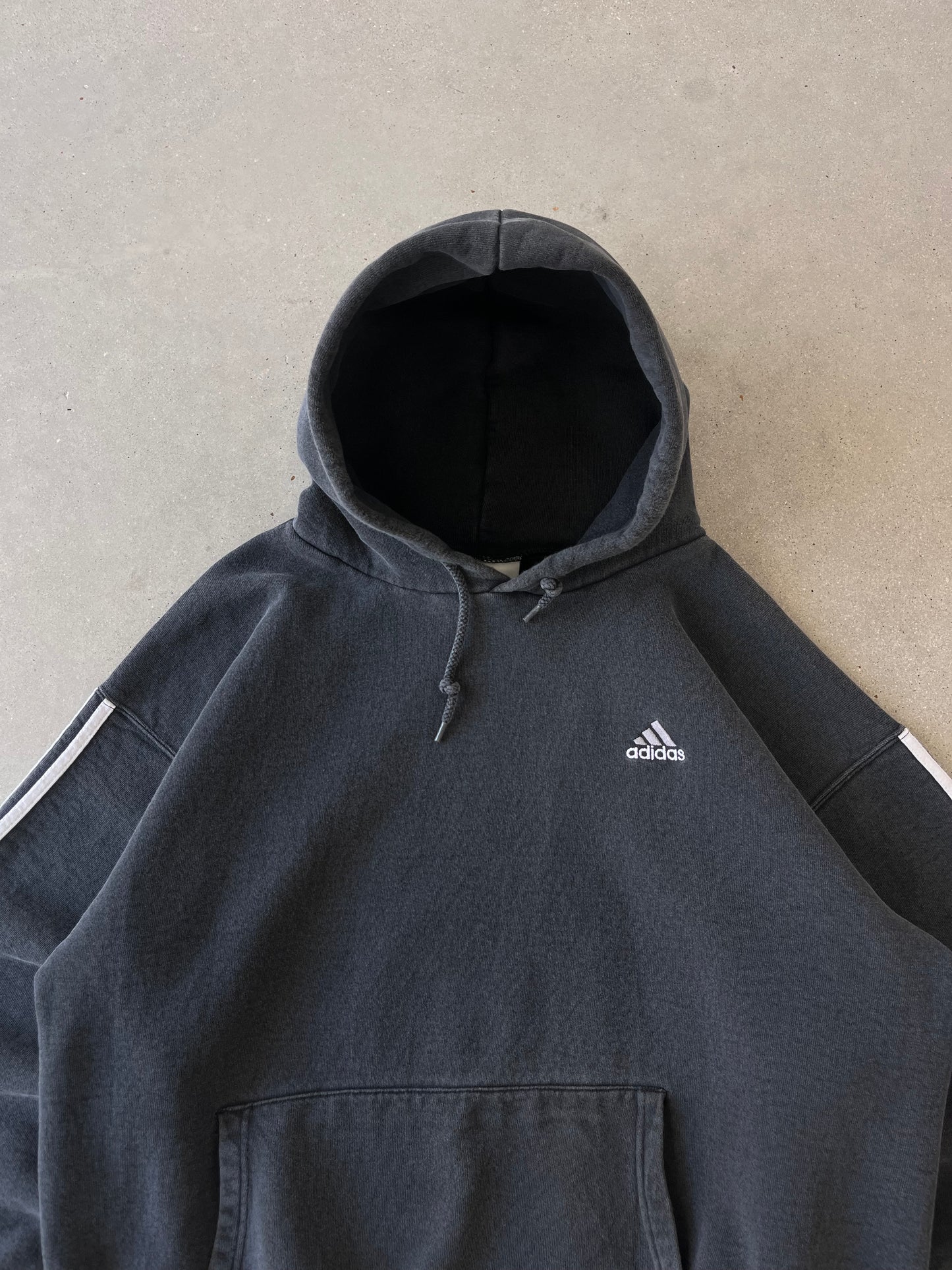 Vintage 90s Adidas Black Striped Hoodie - L