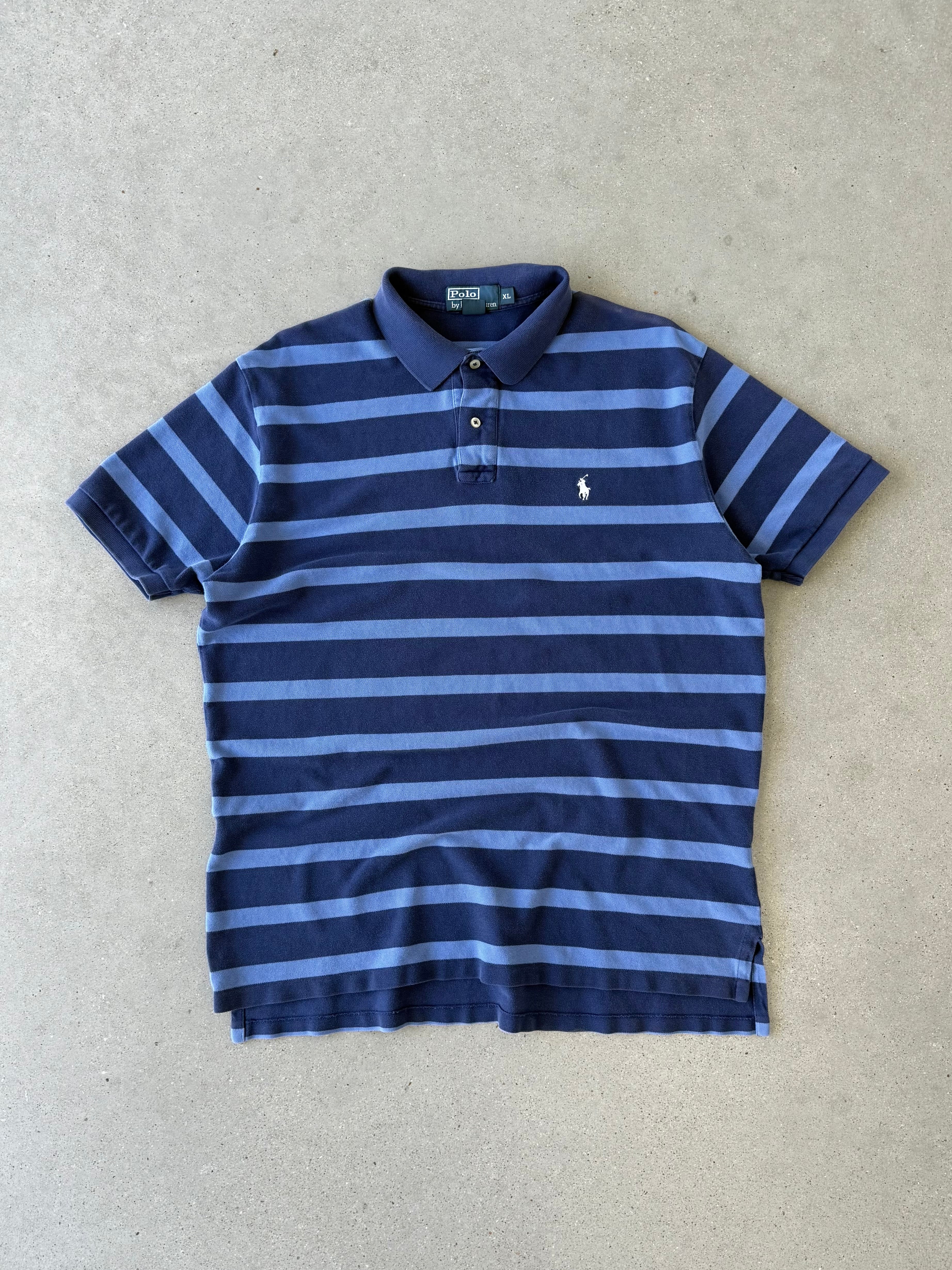Vintage Polo Ralph Lauren Navy/Blue Thick Striped Polo - XL