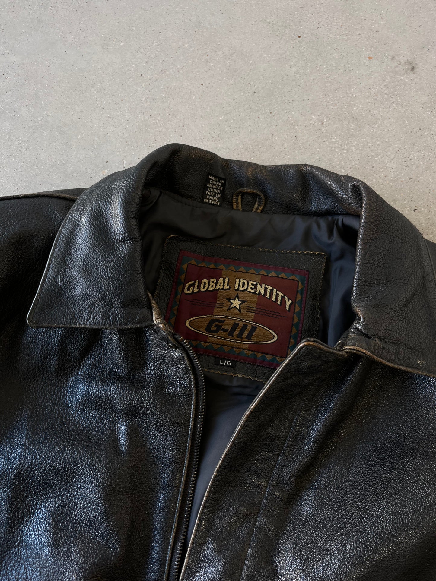 Vintage 90s Global Identity Leather Bomber Jacket - L