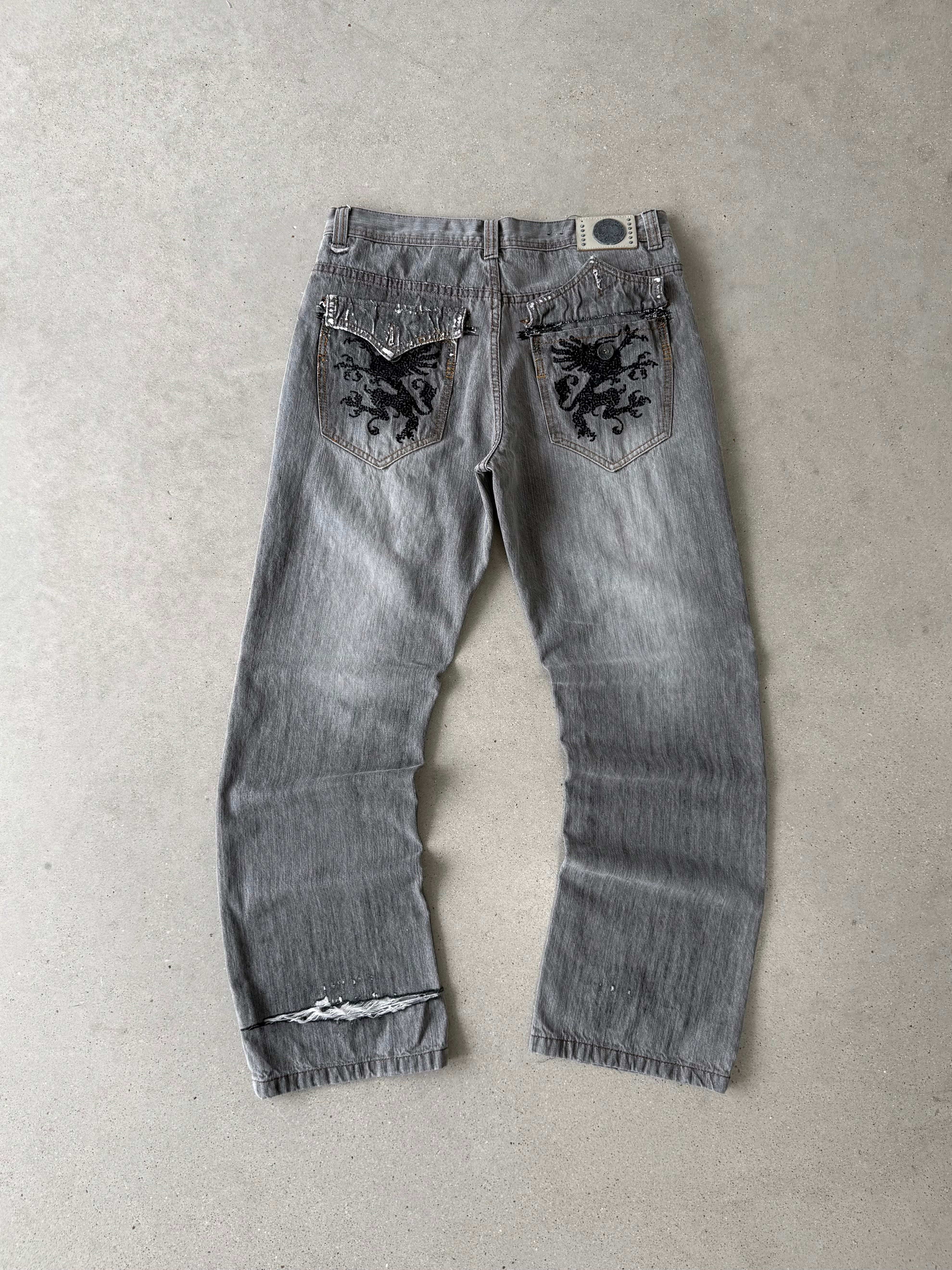 Vintage Paco Jeans Charcoal Embroidered Denim - 34x33