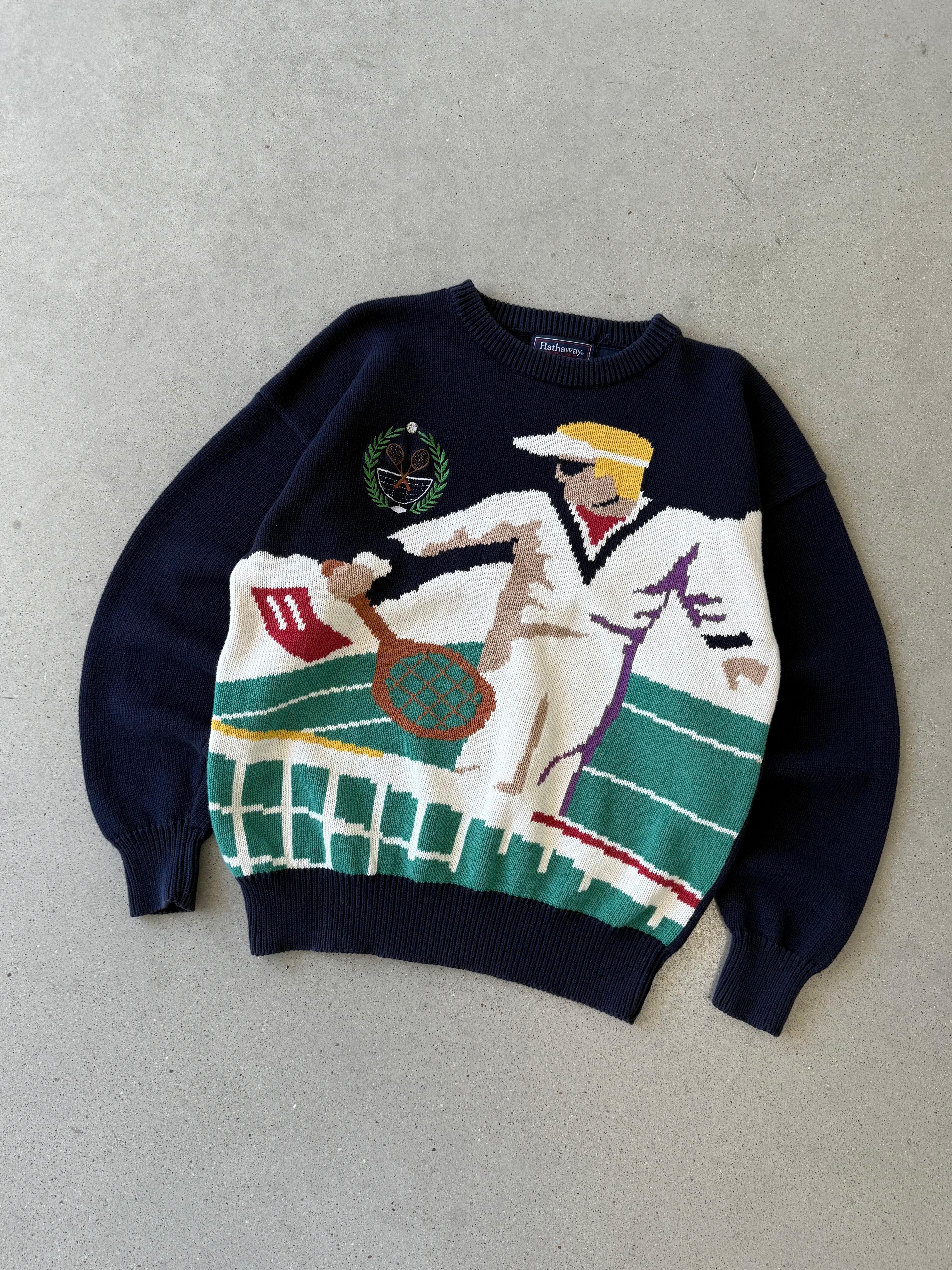Vintage 1990s Hathaway Hand Intarsia Tennis Sweater - L