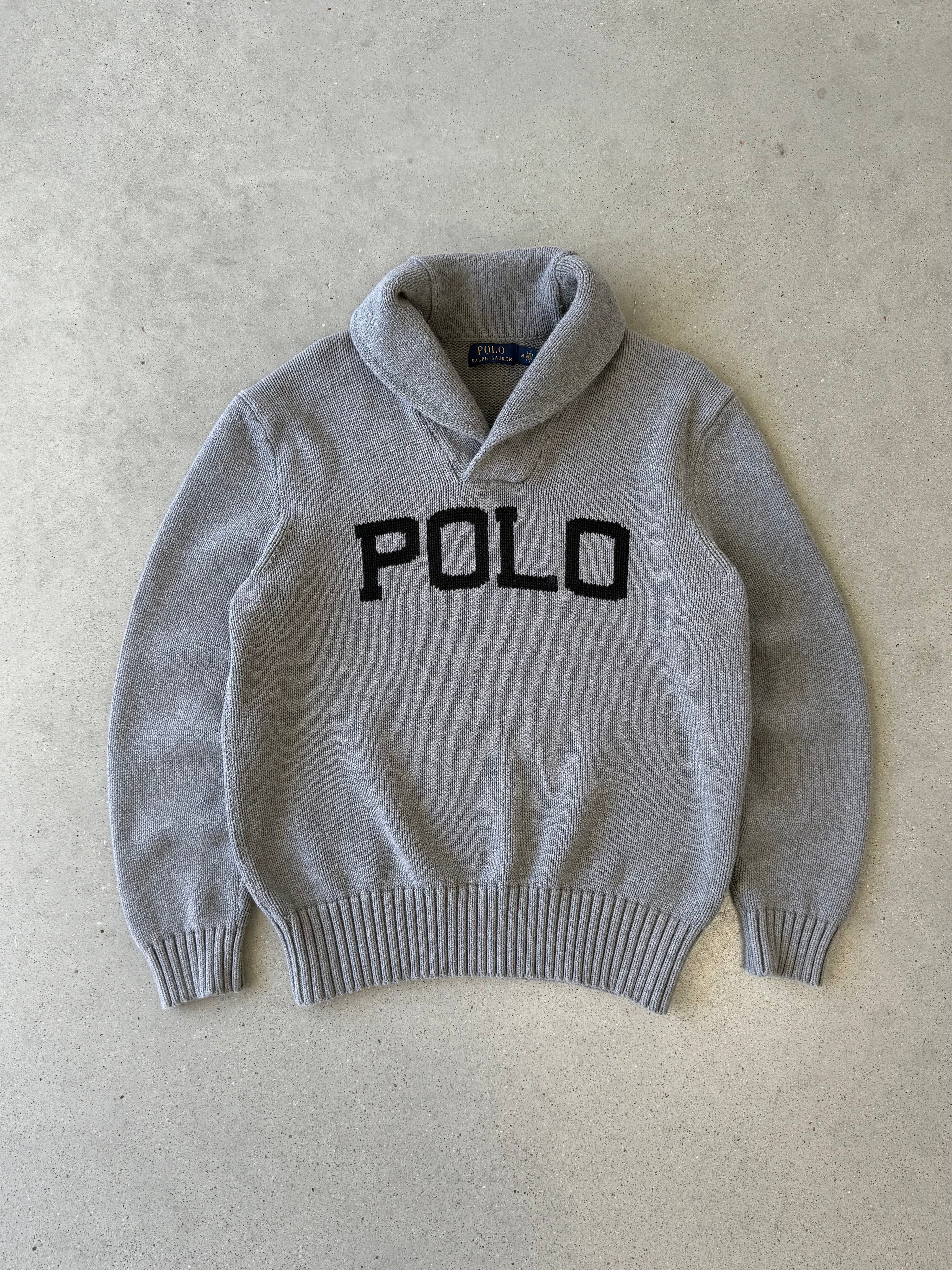 Vintage Polo Ralph Lauren Gray Shawl Collar Sweater - M