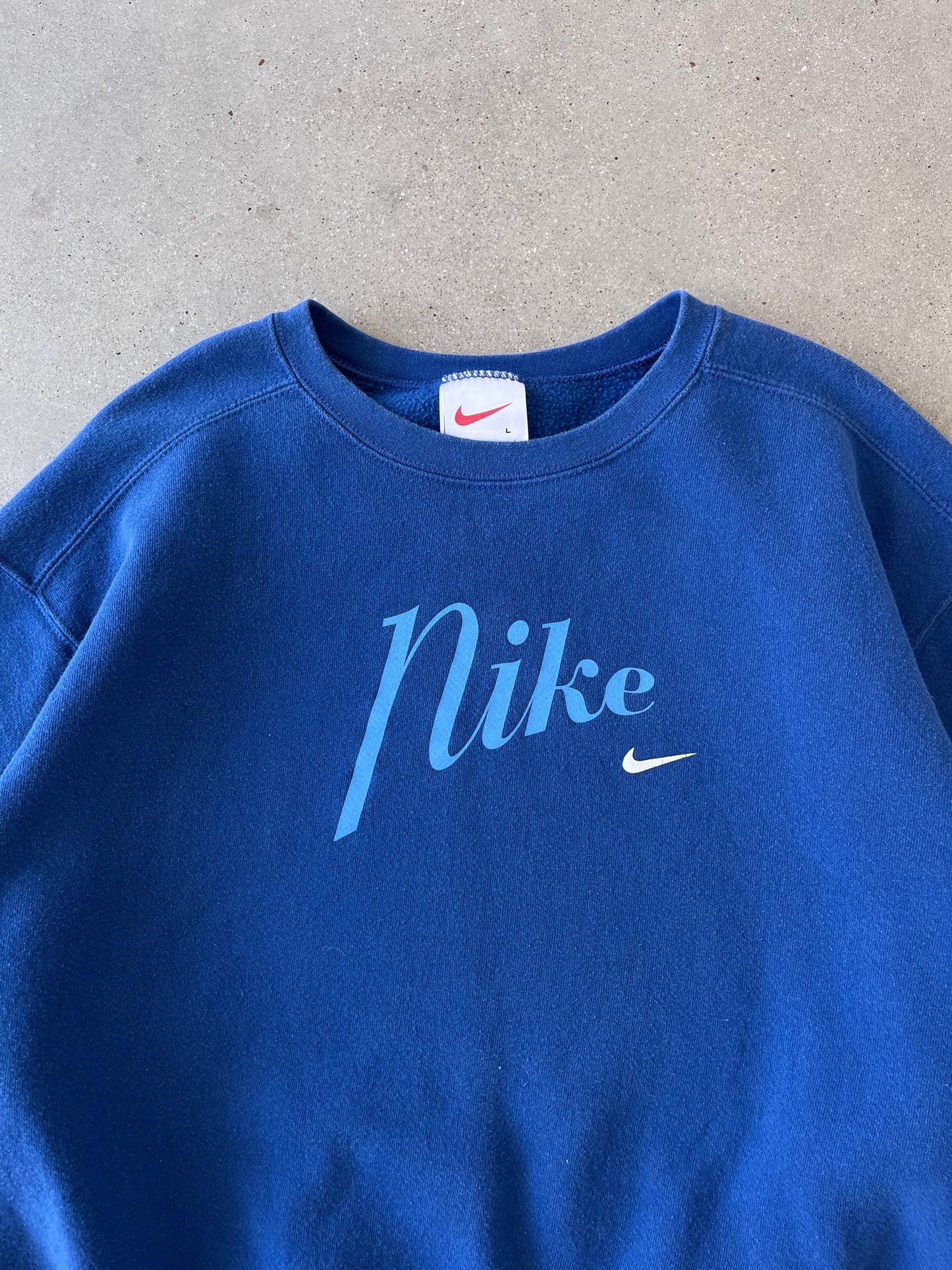 Vintage 90s Nike Spell-out Blue Boxy Crewneck - M