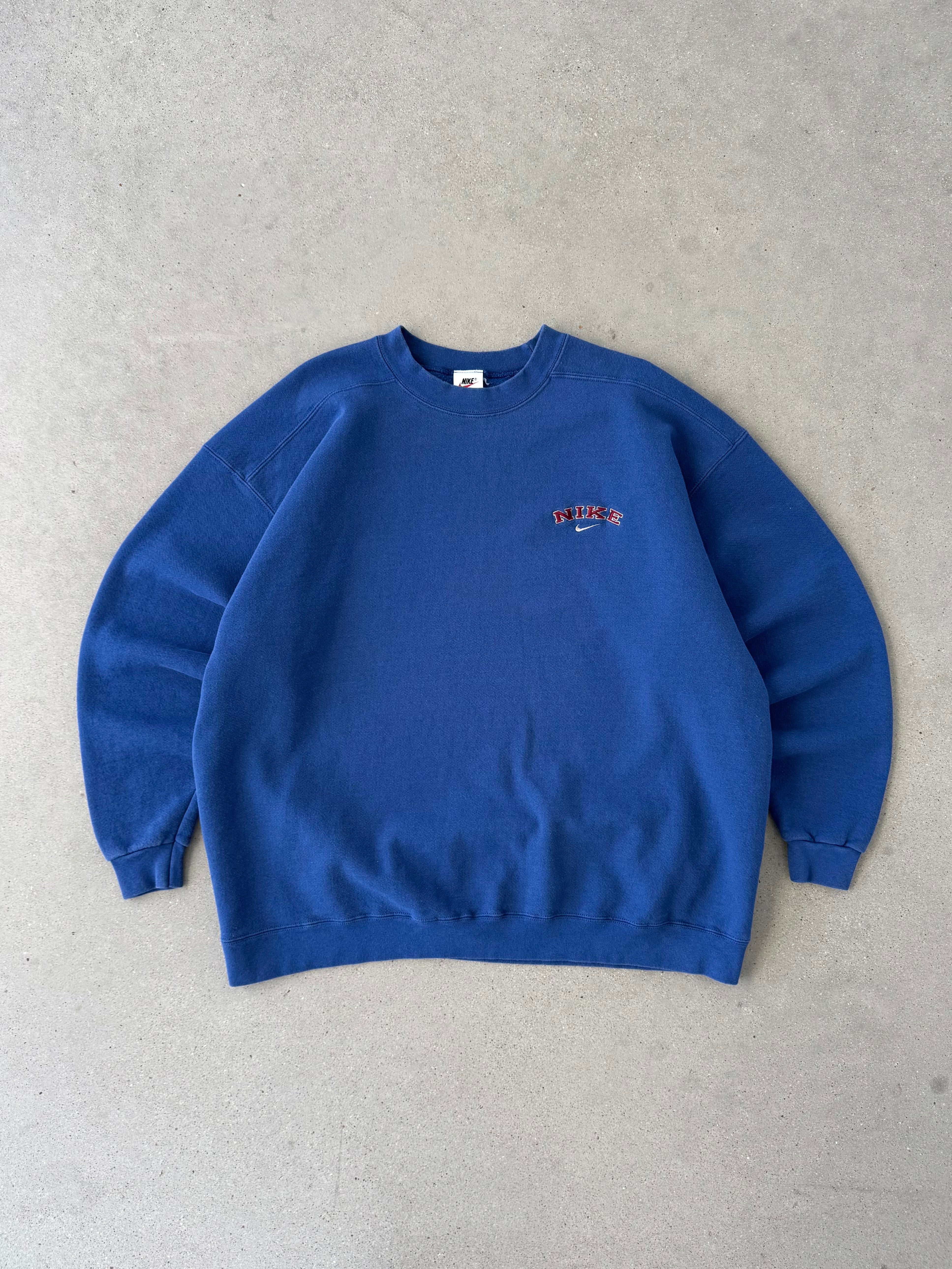 Vintage 1990s Nike Spell-out Blue Crewneck - XXL