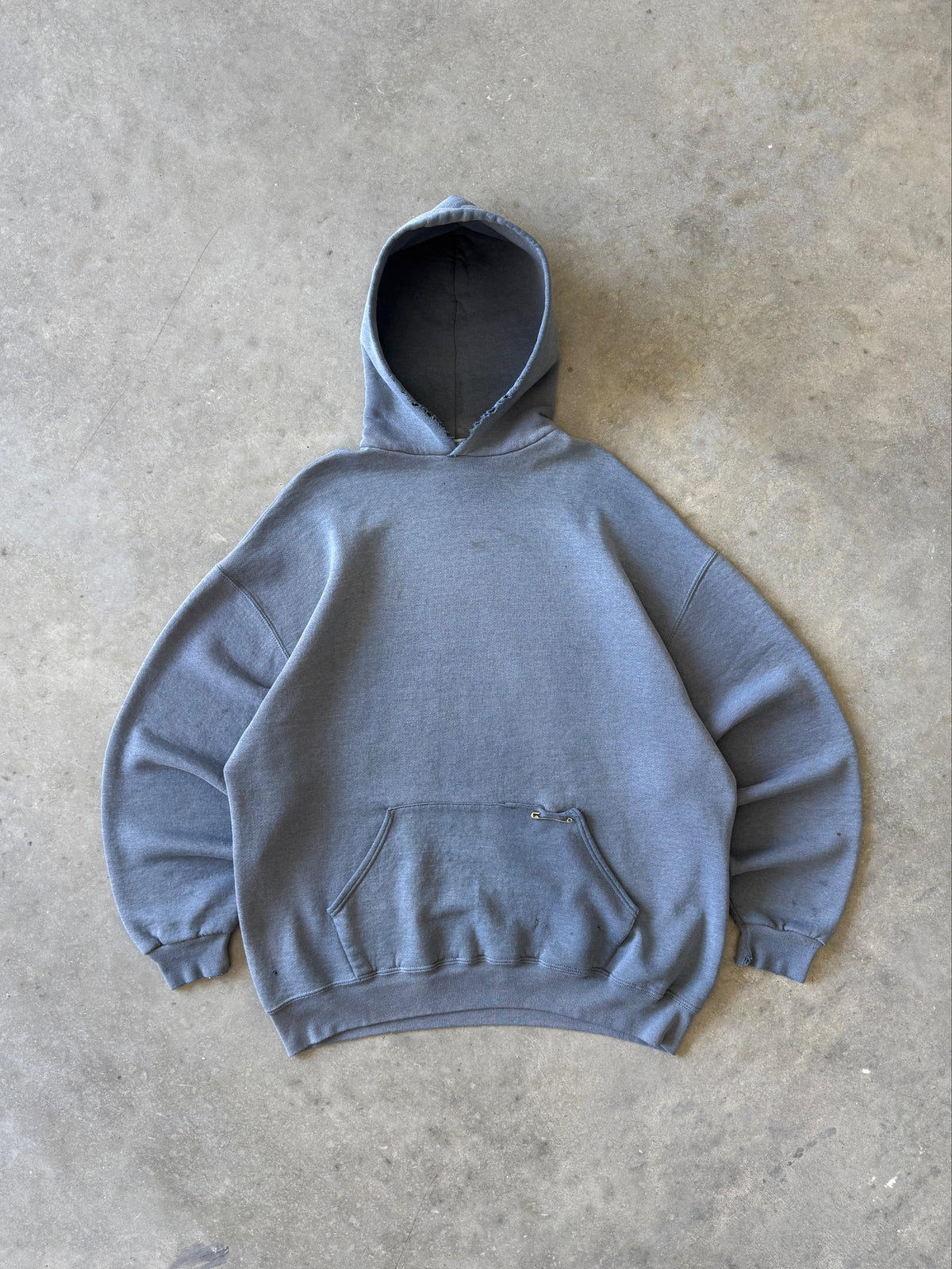 Vintage 1990s Sun-faded Greyish-blue Russell Athletic Hoodie (XXL)