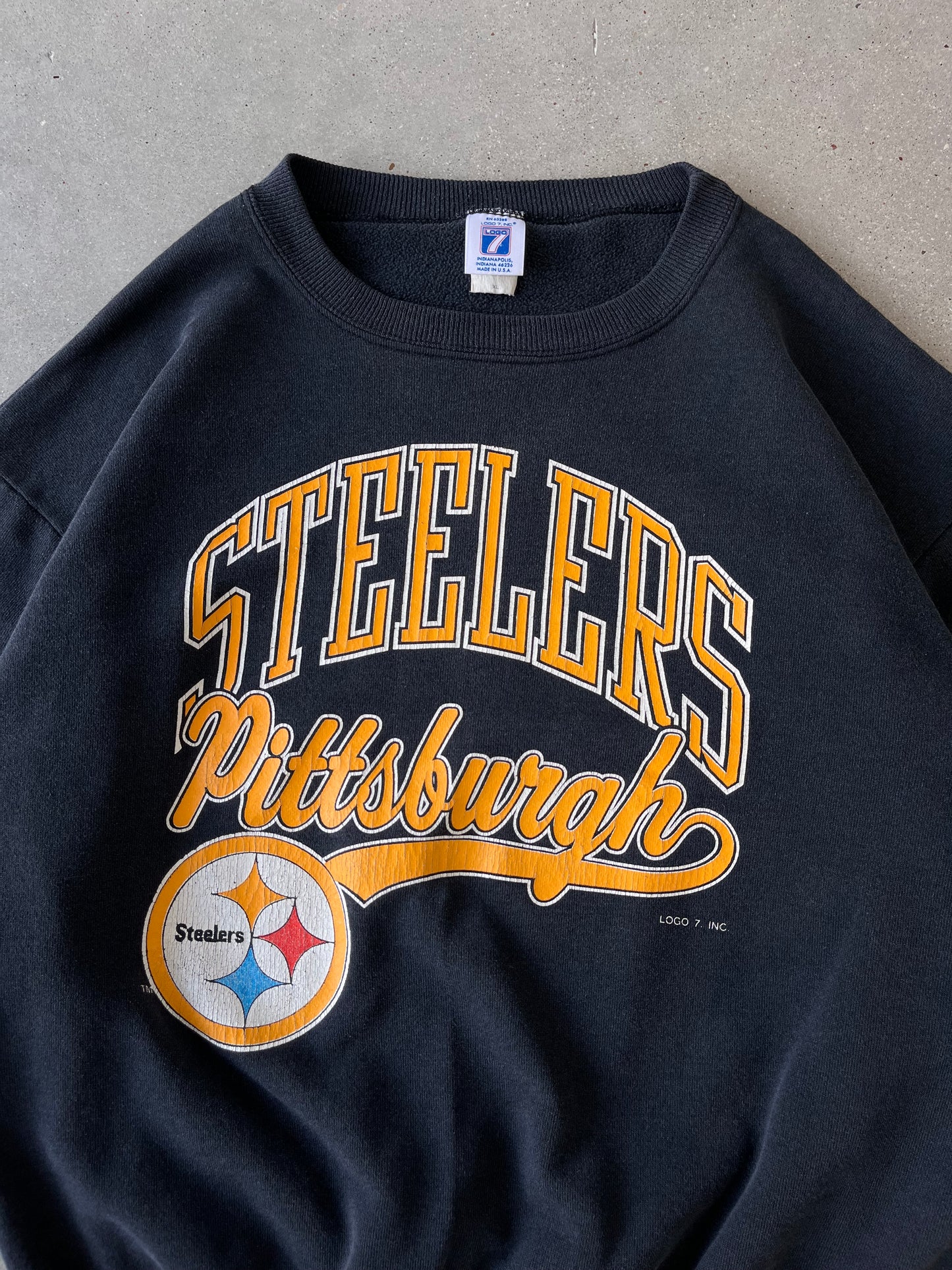 Vintage Steelers Pittsburgh Logo 7 Crewneck - L