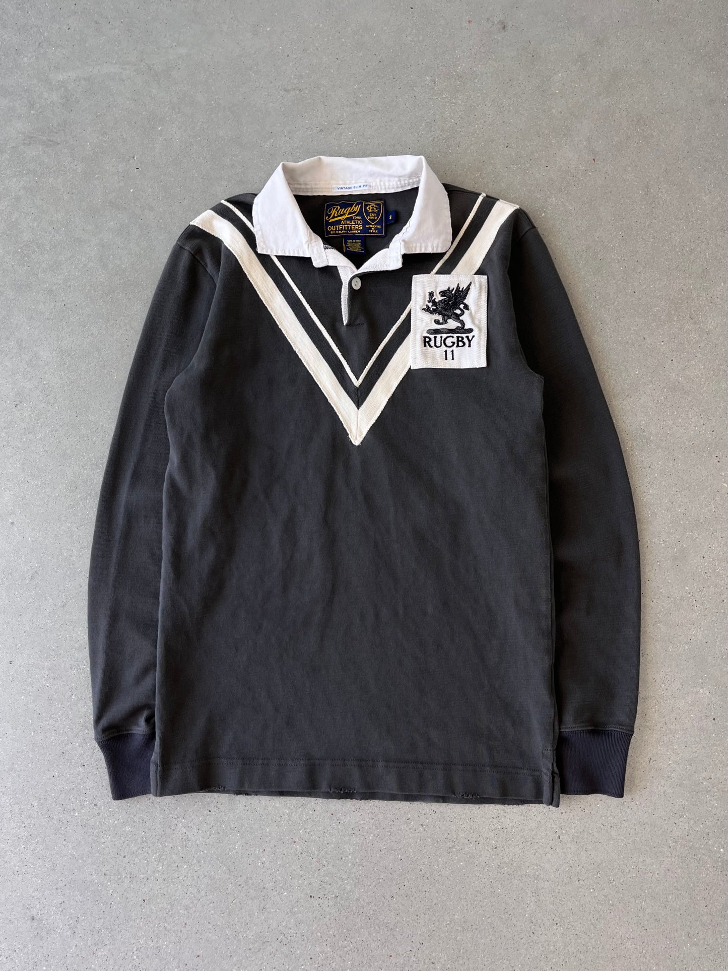 Vintage Rugby Slim Fit Long Sleeve Polo - S