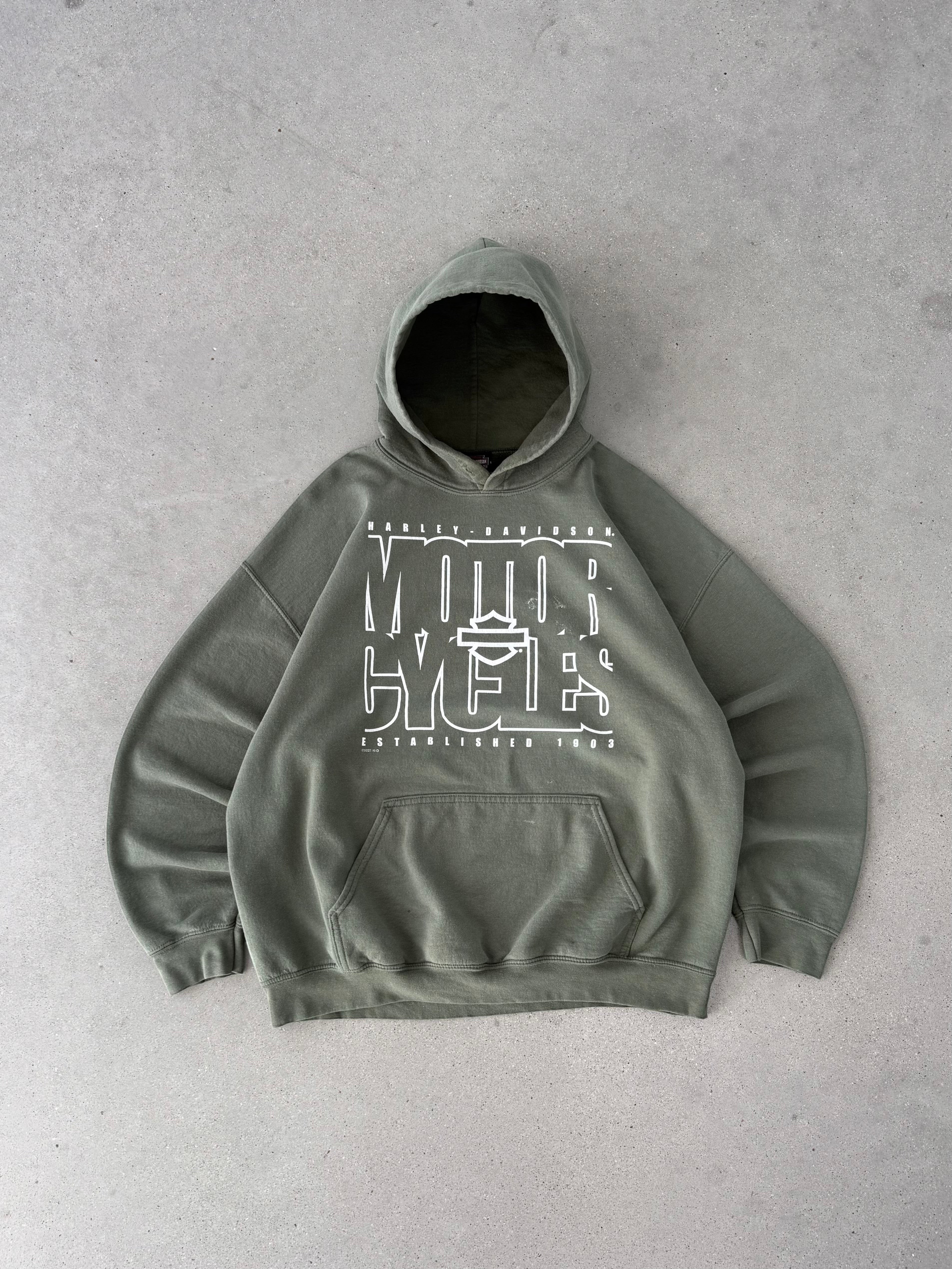 Vintage 2014 Harley Davidson Green Hoodie - XL