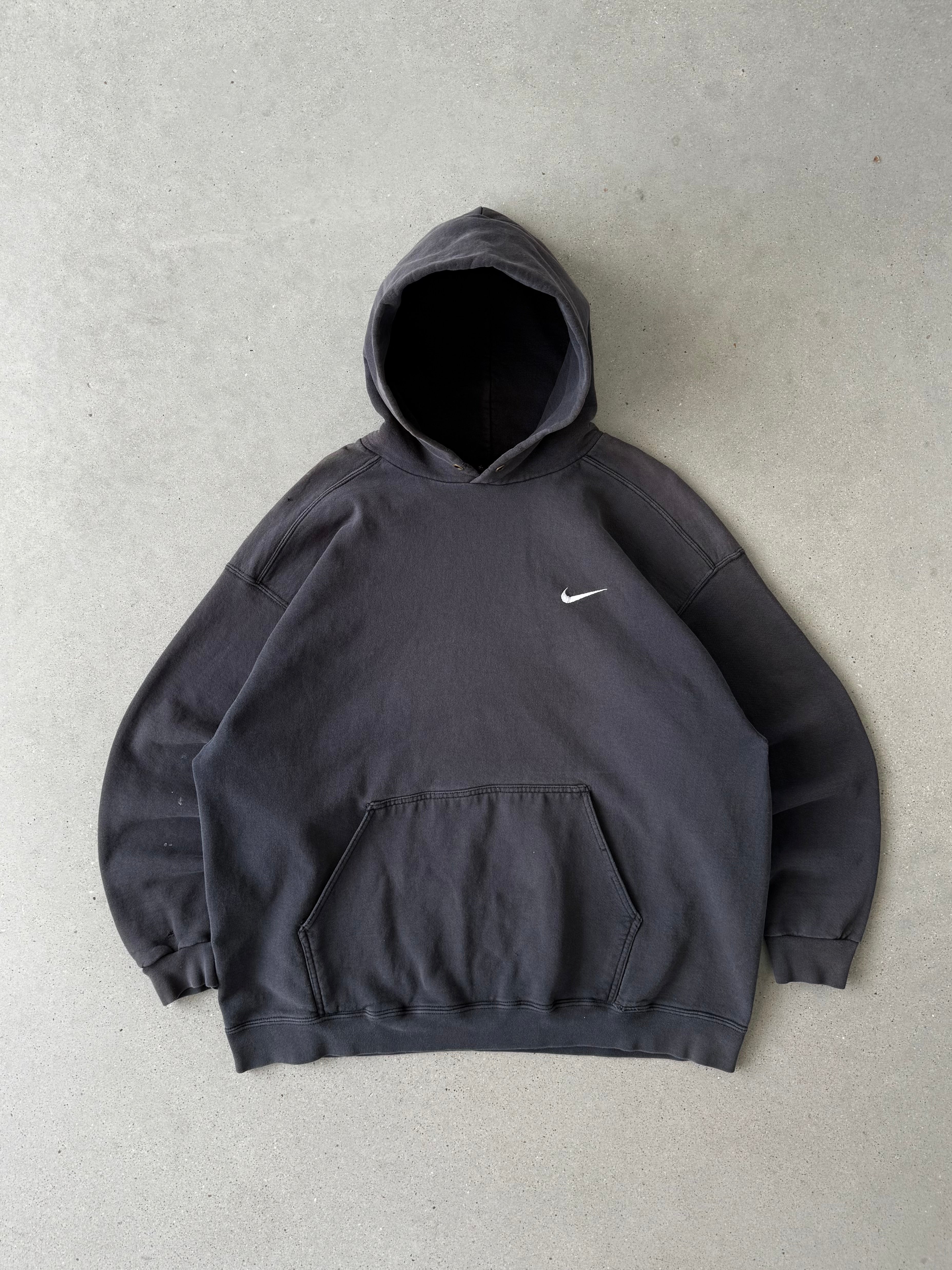 Vintage Nike Black Mini Swoosh Hoodie - XL
