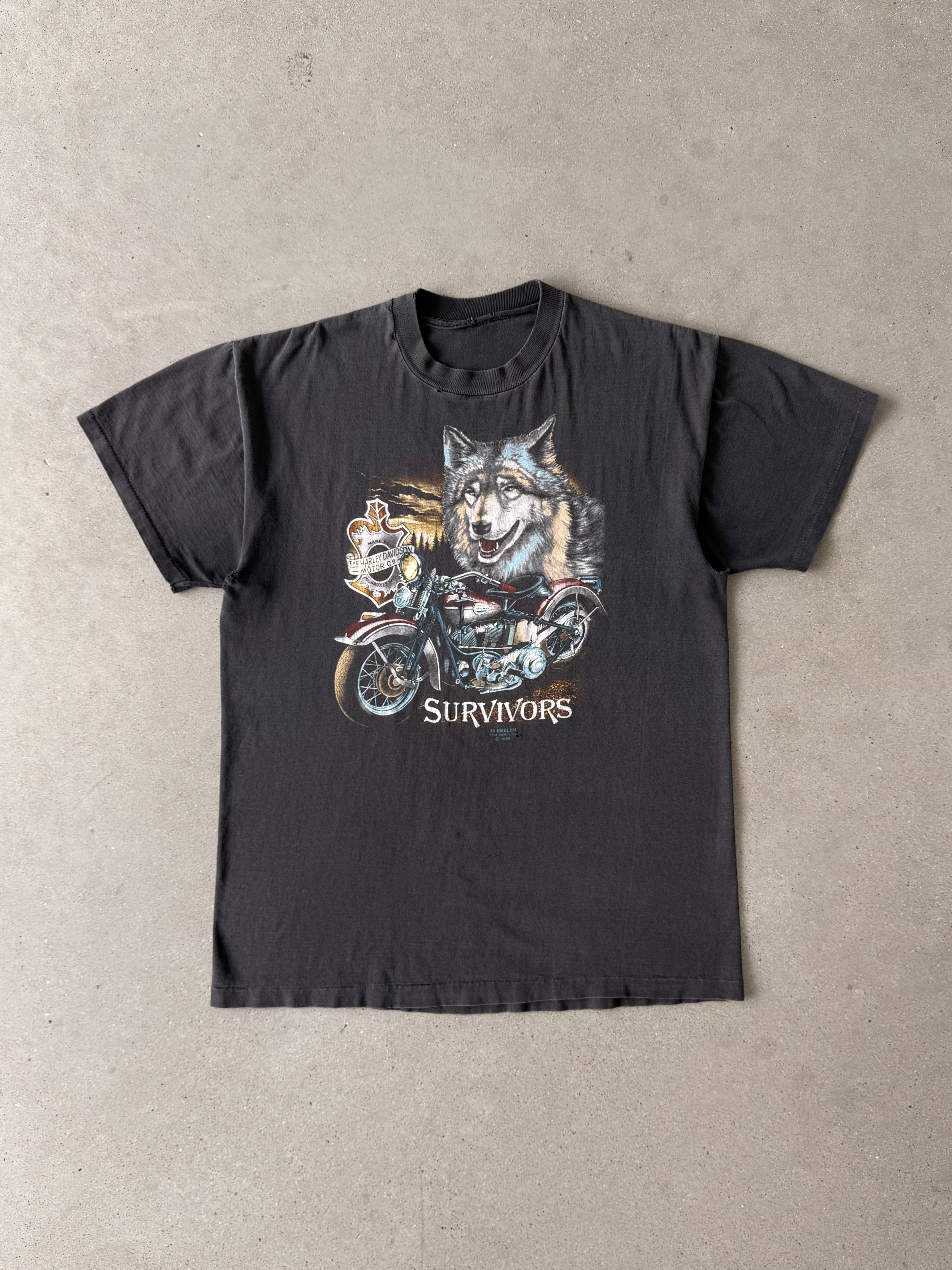 Vintage 1989 3D Emblem Wolf Harley Davidson Tee - XL