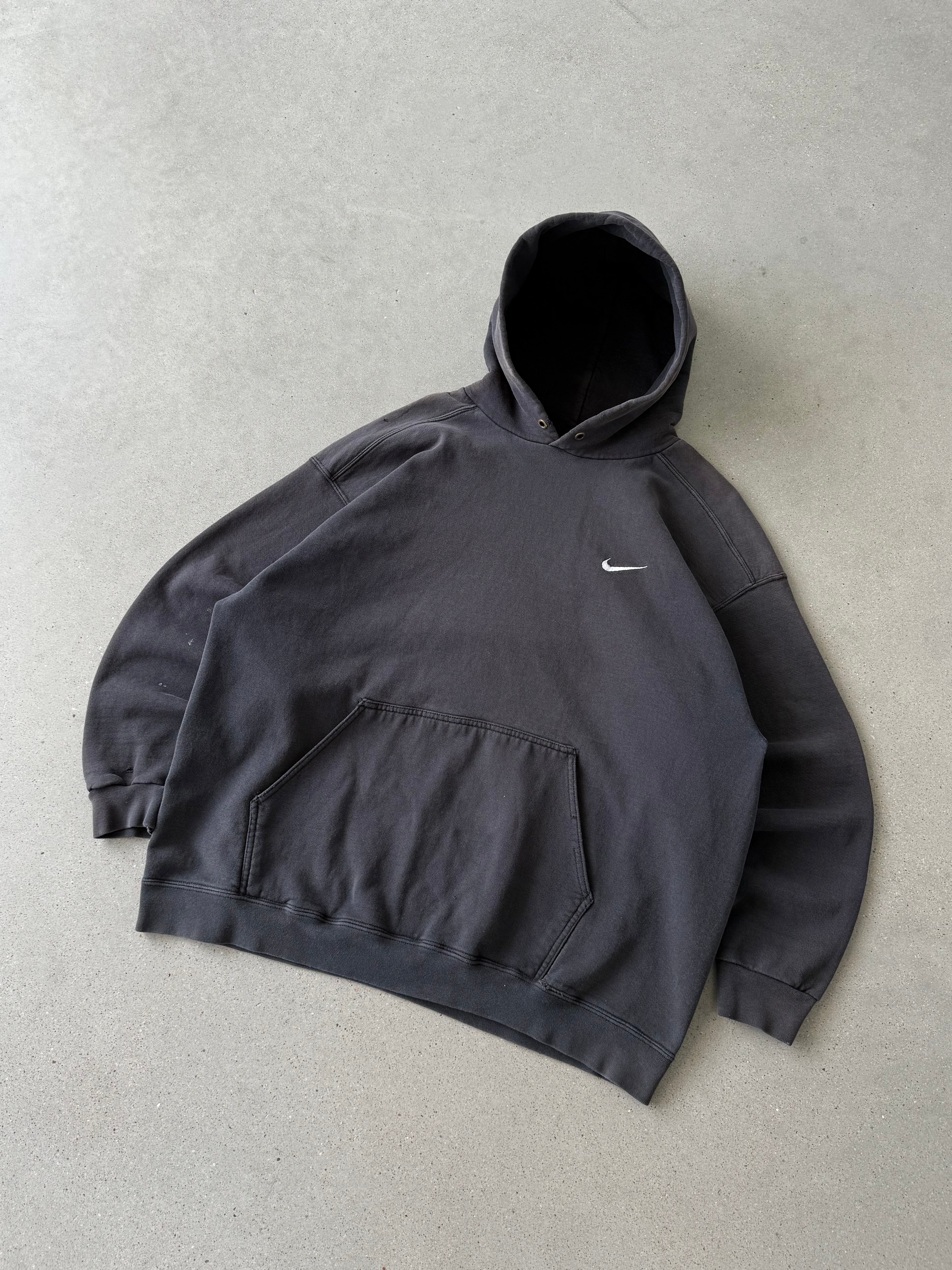 Vintage Nike Black Mini Swoosh Hoodie - XL