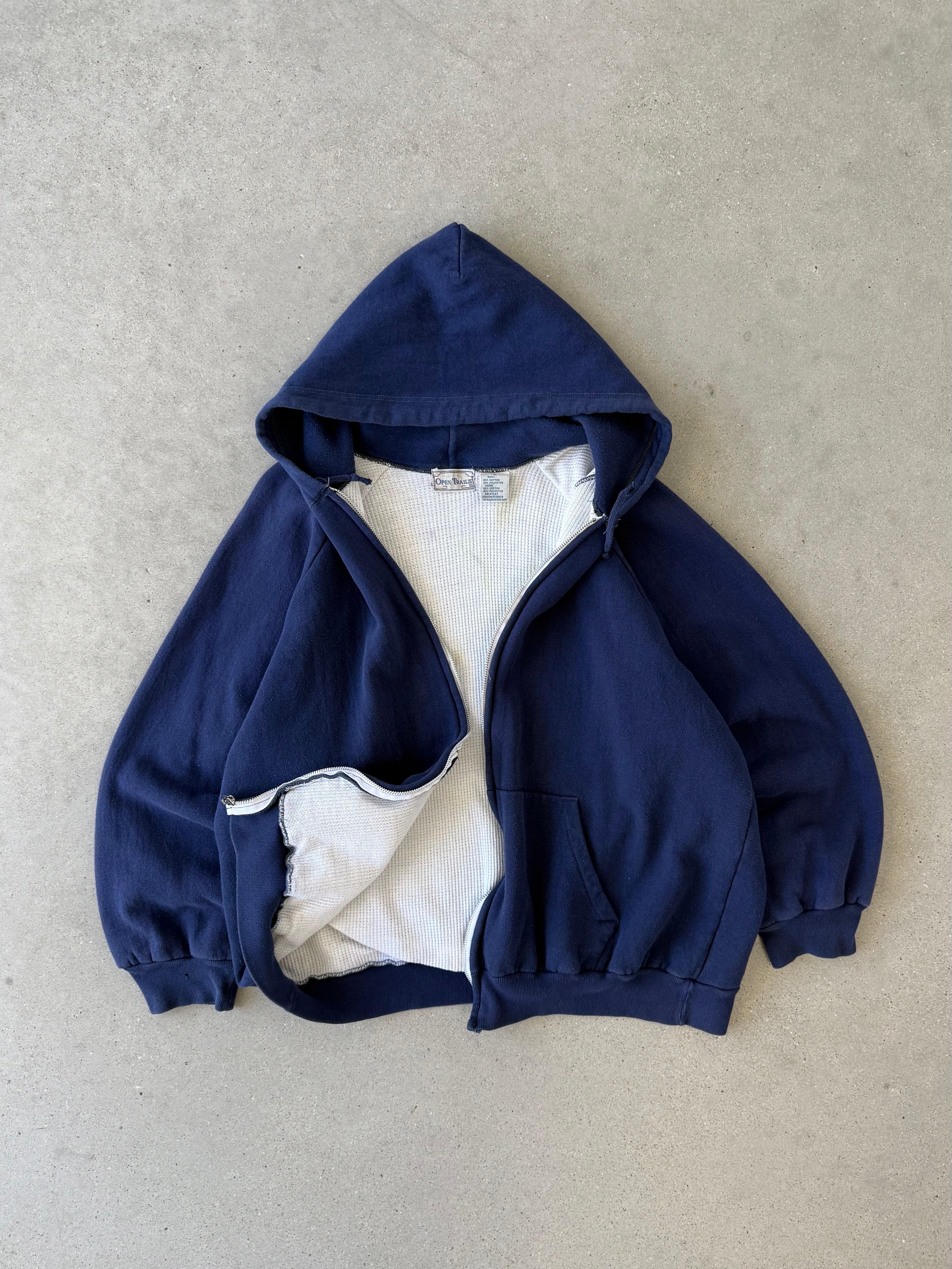 Vintage 1980s Navy Thermal-lined Hoodie - XL