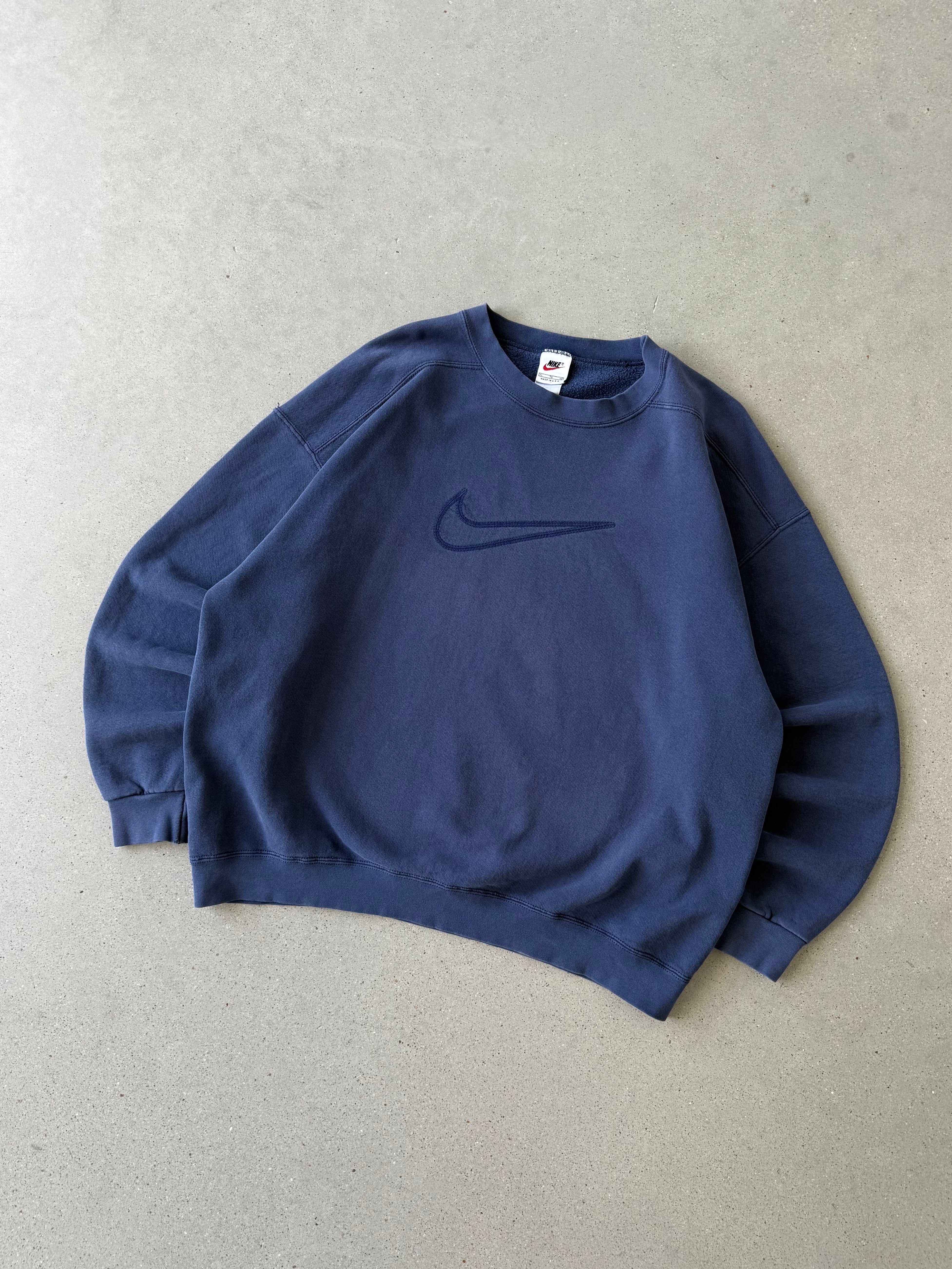 Vintage 1990s Nike Navy Big Swoosh Crewneck - XL